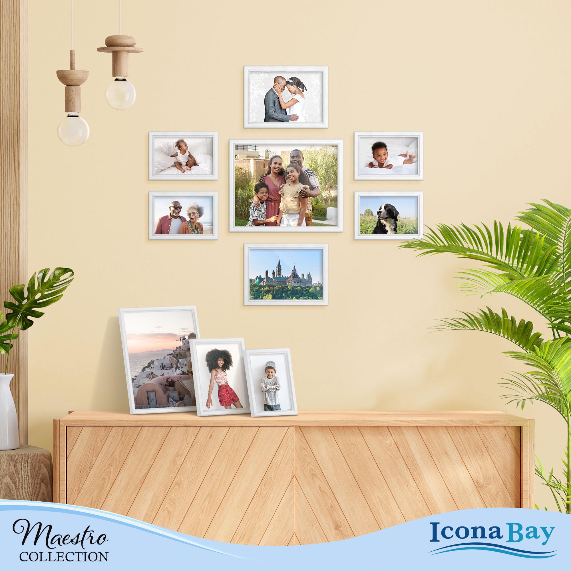 Icona Bay Lot de 10 cadres photo 5 x 6 cm, 3 x 5 x 7 cm, 2 x 8 x 10 cm Five 4x6, Three 5x7, Two 8x10 blanc