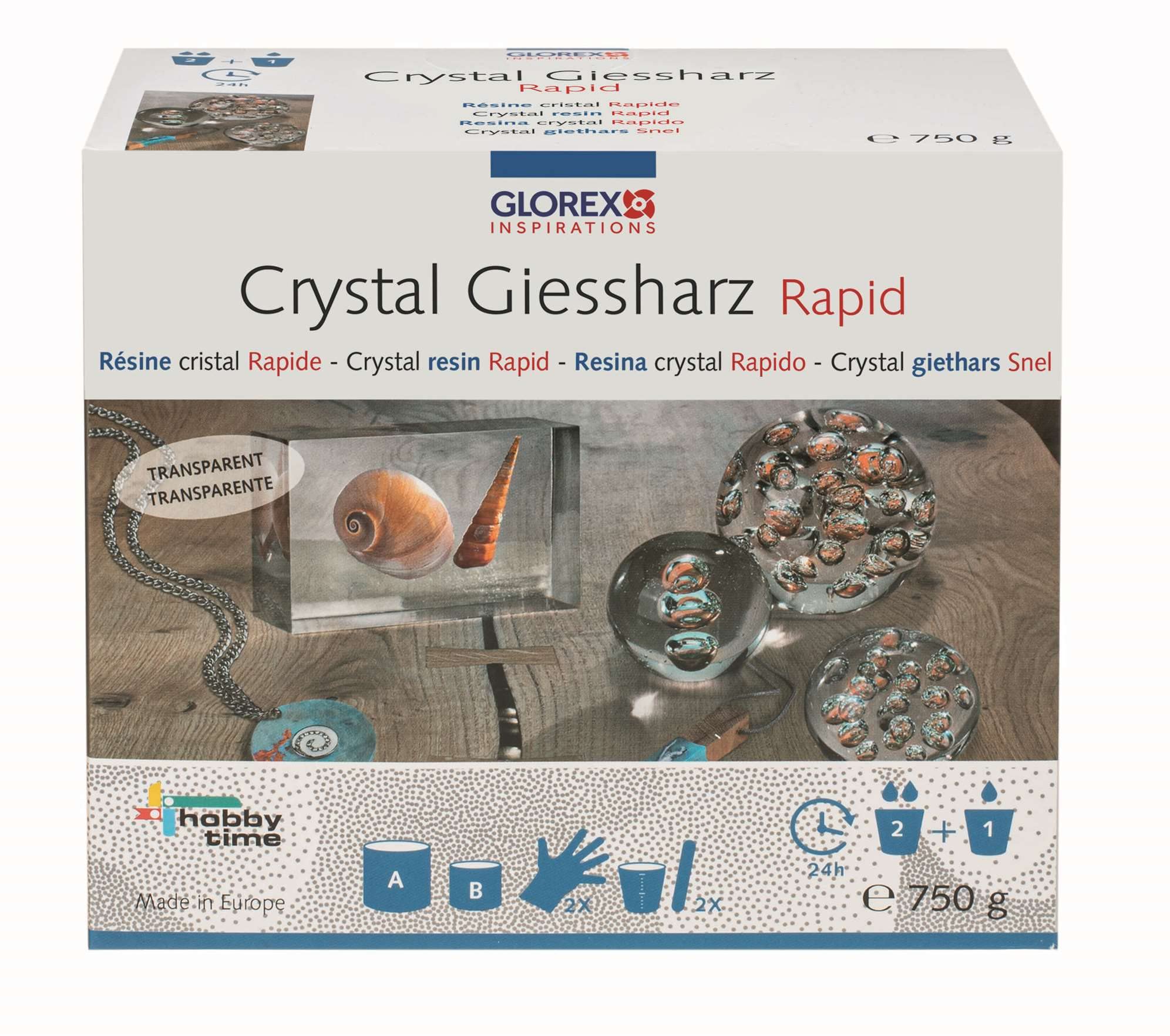 GLOREX Crystal-Gießharz 750 g inkl. Härter – farblos, transparent, blasenfrei