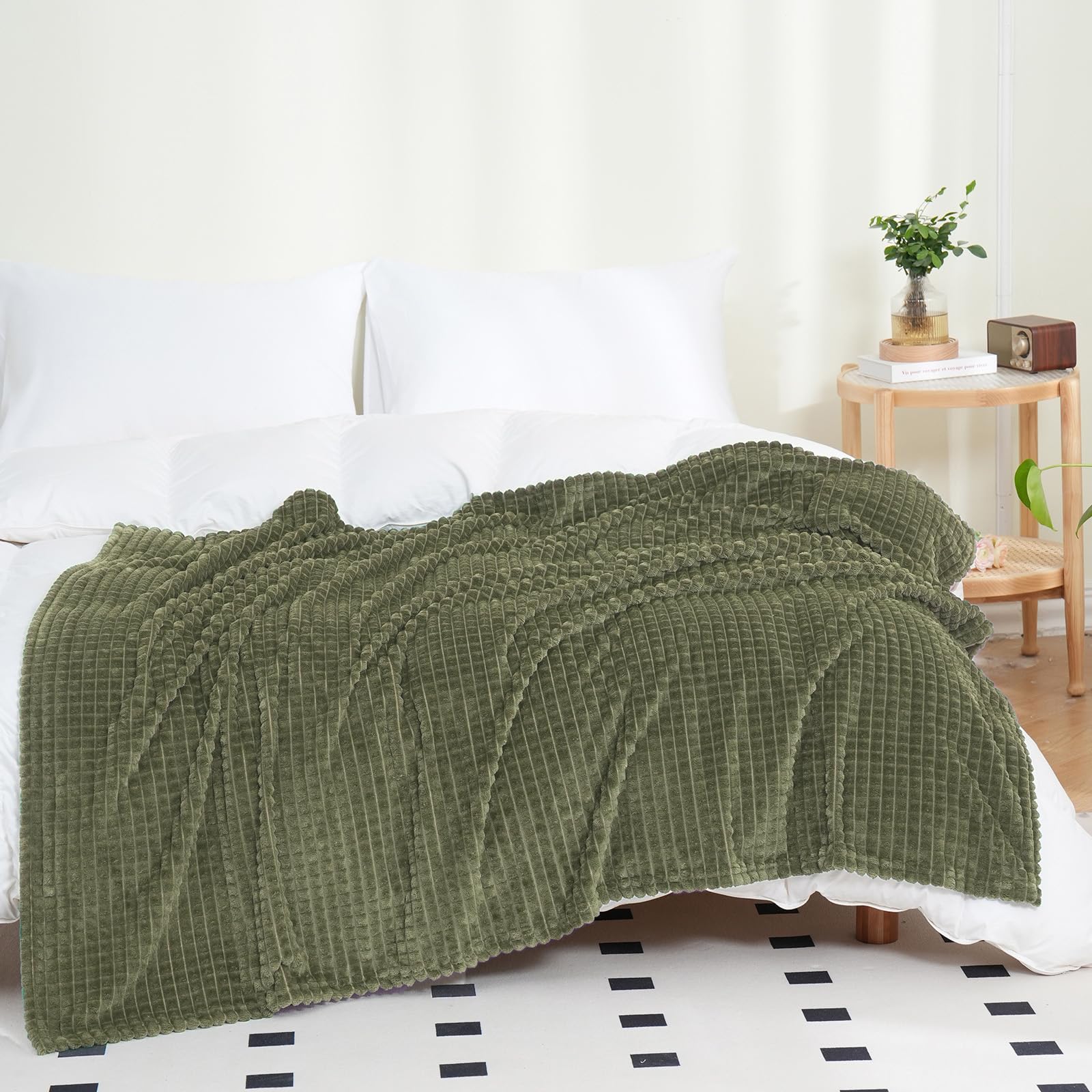 Amazon｜Puncuntex フランネルフリーススローブランケット オリーブ