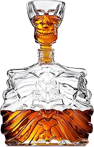 Godinger Whiskey Decanter and Shot Glass, Skull Skeleton Decanter, Halloween Decor, Skeleton Decorations, Liquor Decanter and Whiskey Glass Shot Glass Set, Halloween Decorations - 32oz