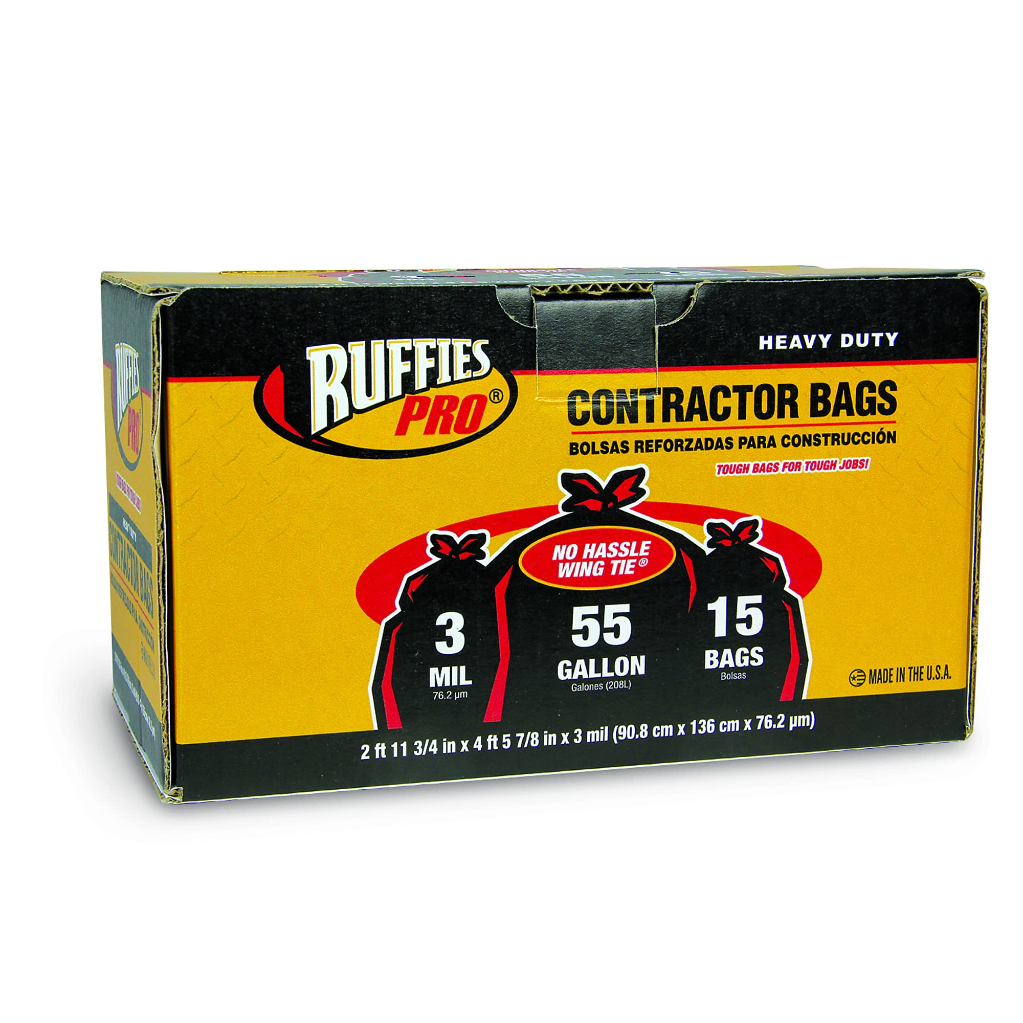 Bolsas de basura Ruffies Pro Contractor - 55 galones, corbata, 3 mil, 15 piezas, negras, - Imagen 6 de 6