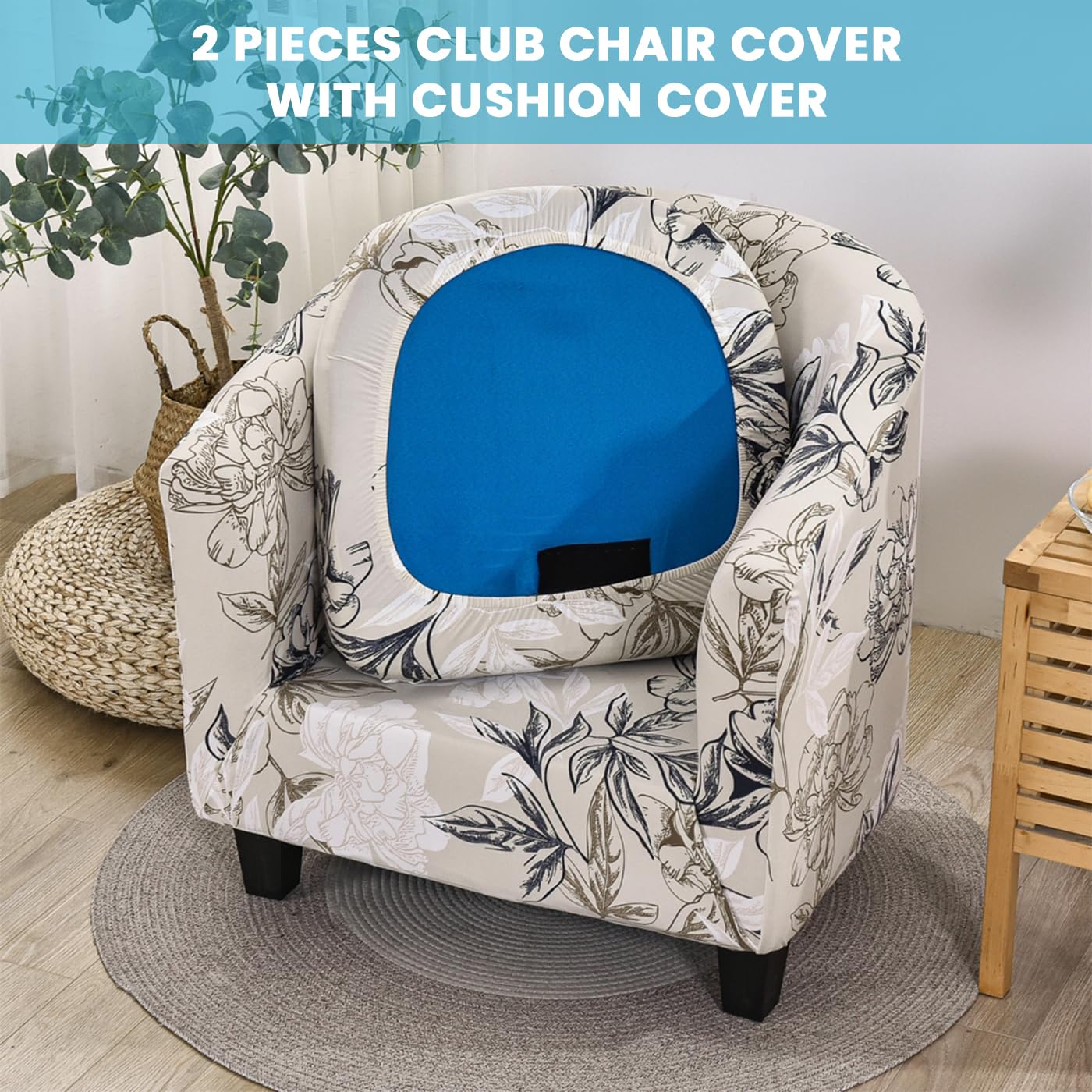Highdi Tub Chair Cover 2-Piece Set, Stretch Club Chair Cover with Cushion, Beige Pattern - Image 2