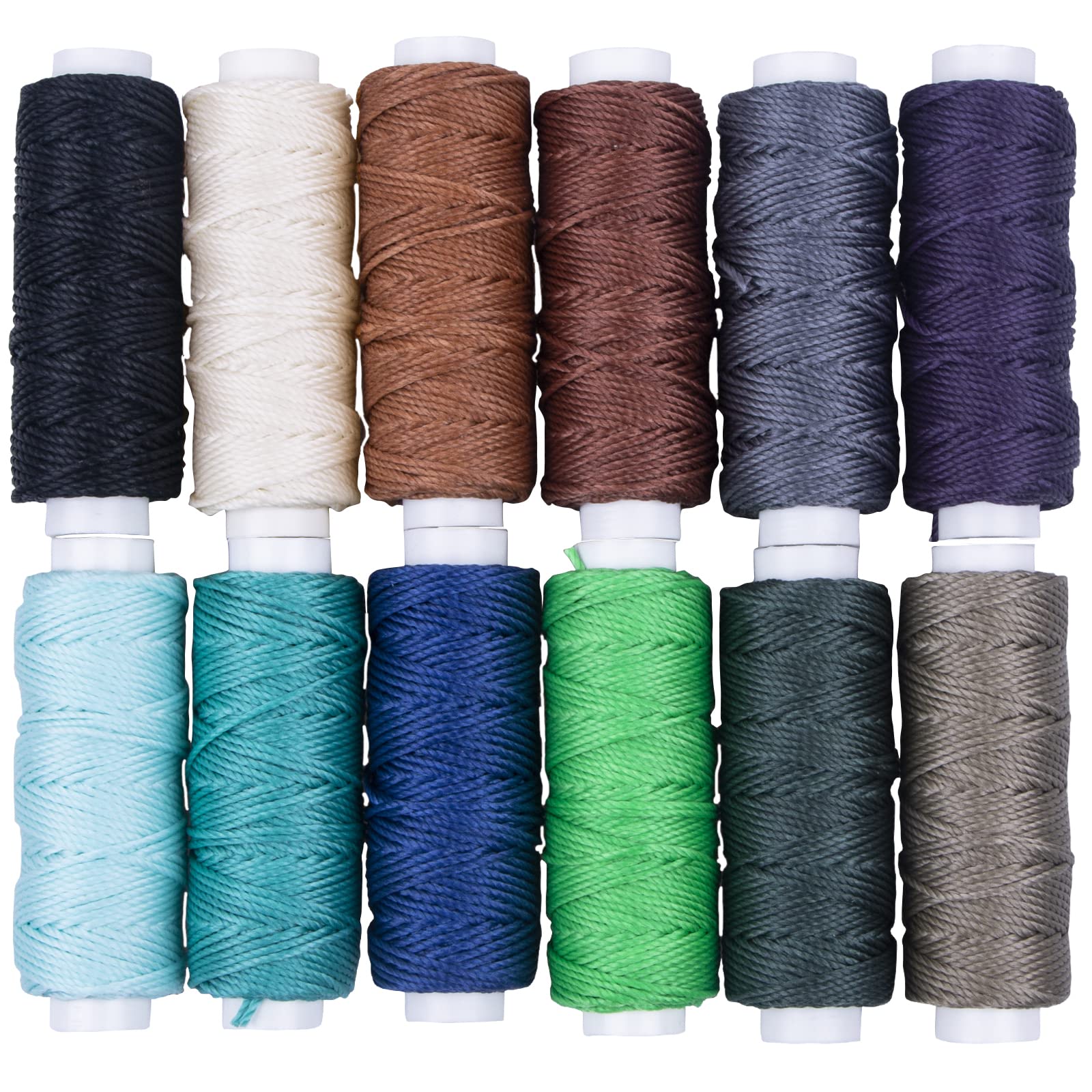 FANDOL Waxed Cords Polyester Leather Sewing Thread Waxed Strings for Macrame, DIY Bracelets, Handcraft or Leather Projects (12 Dark Colors)