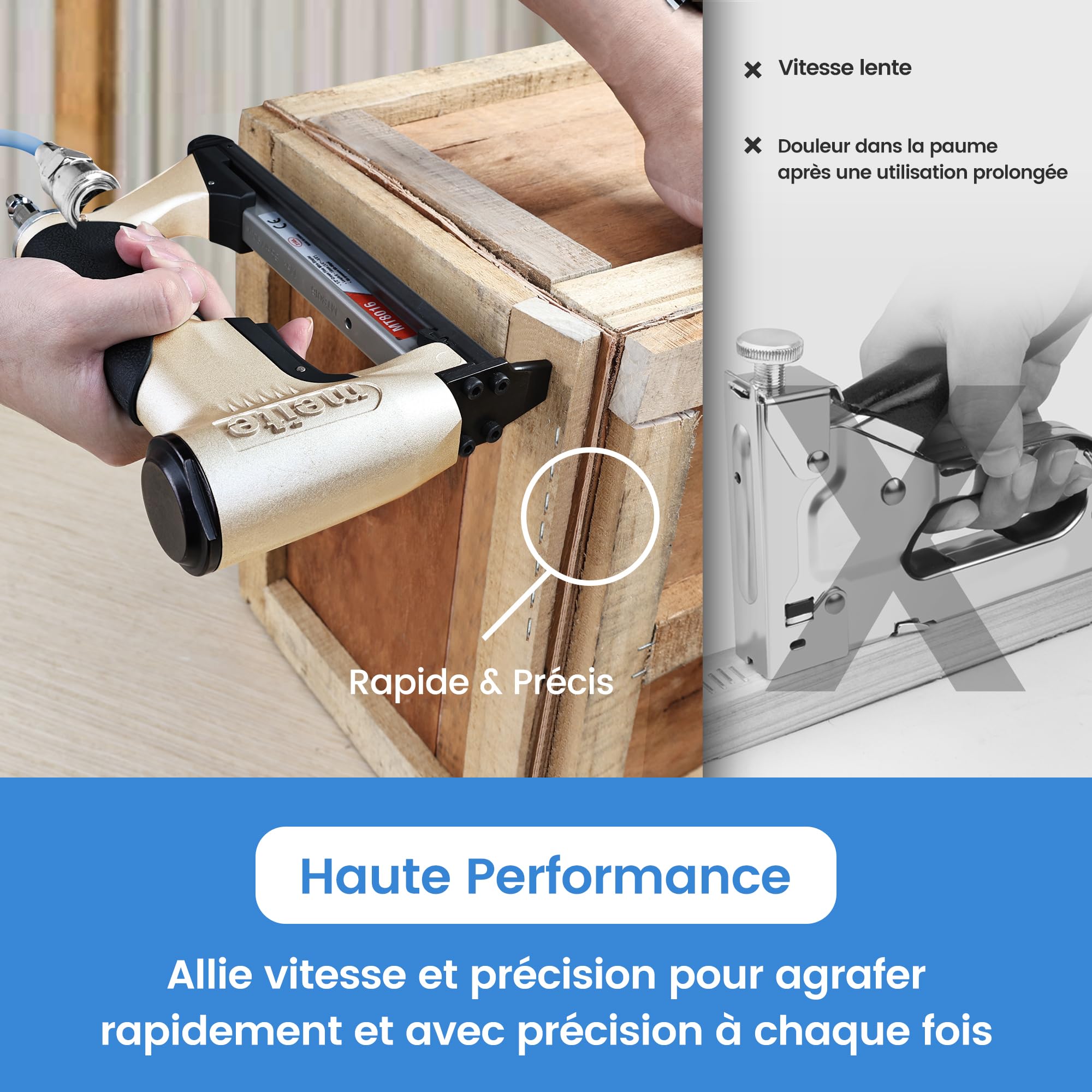 meite MT8016 Agrafeuse Tapissier Pneumatique, Utilise des Agrafes de Type 80, Agrafes 6 à 16 mm, Couronne 12,8 mm – Pression de Travail 4–6 bar – Agrafeuse Pneumatique Pour Meubles et Travail du Bois
