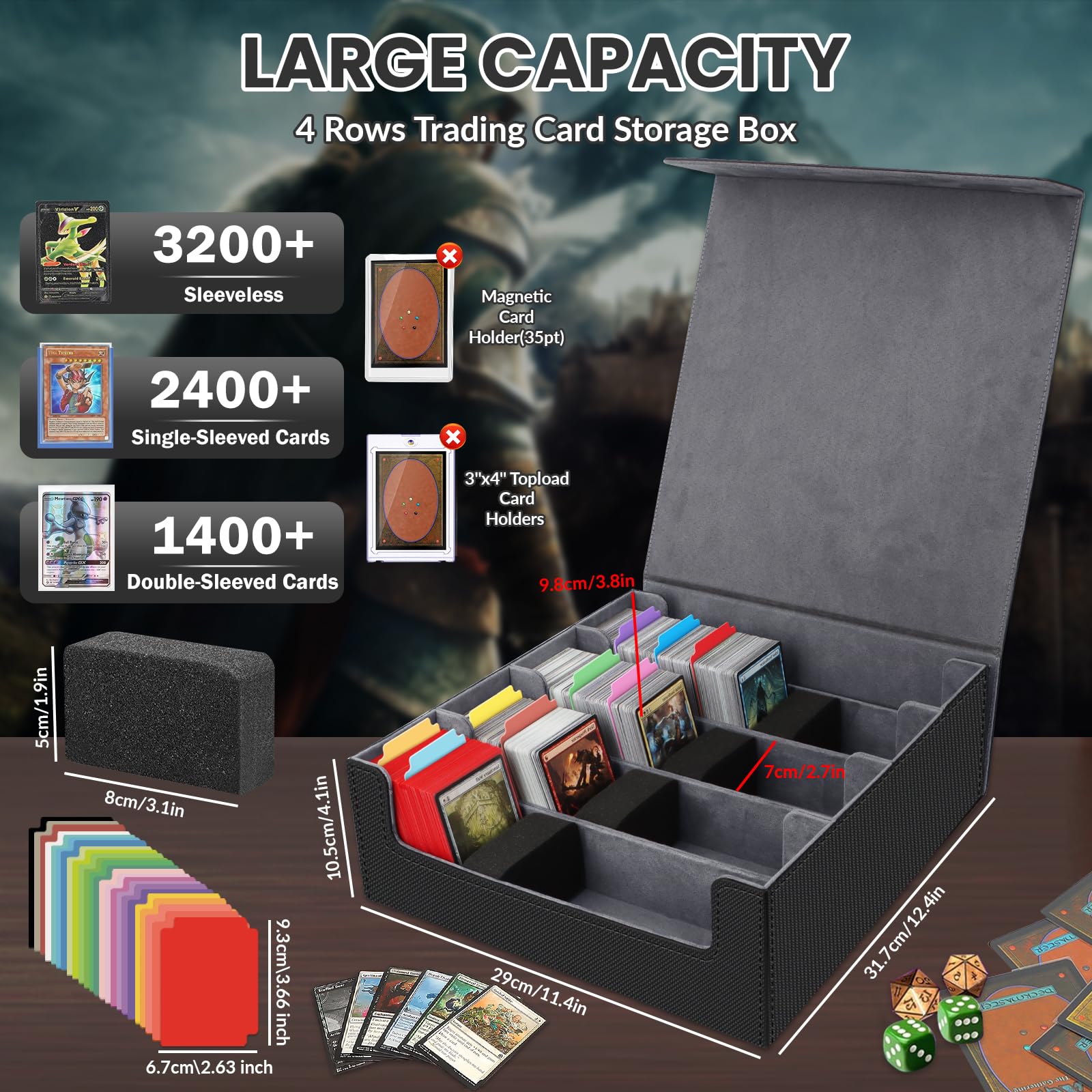 TCGUARD Scatola per carte da collezione per 1800+ carte, magnetica, con accessori per il trasporto, per MTG, YuGiOh, TCG, ecc. rosso/nero