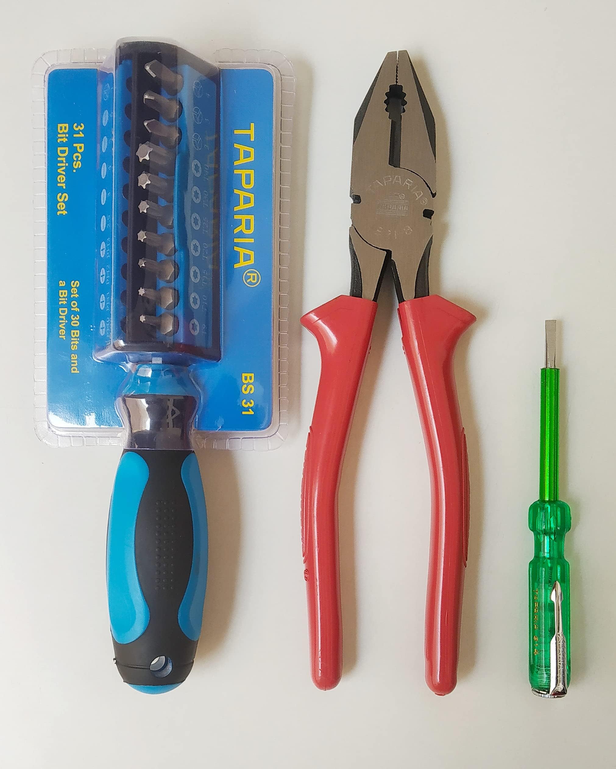 Tool Kit with Screw Driver Set, Taparia Tester AND 8" Combination Plier