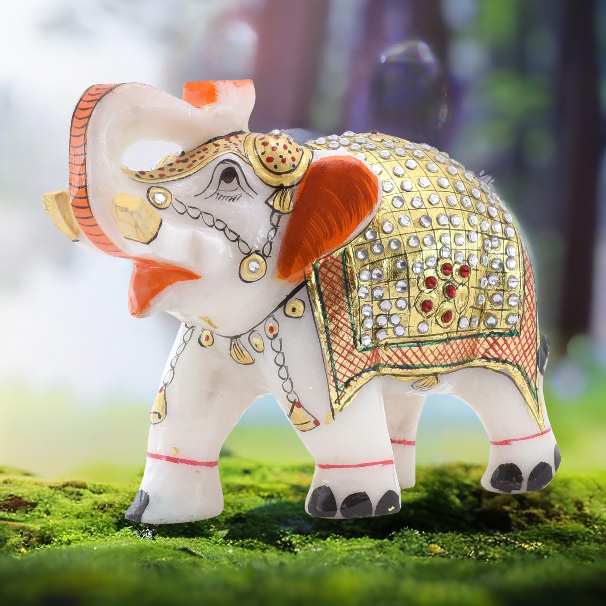 Elegant Marble Elephant Showpiece - Handcrafted Home Decor 3 inch Elephant Statue Symbolizing Love, Strength, Luck | Pure Makrana Marble | Vastu Shastra Positive Energy
