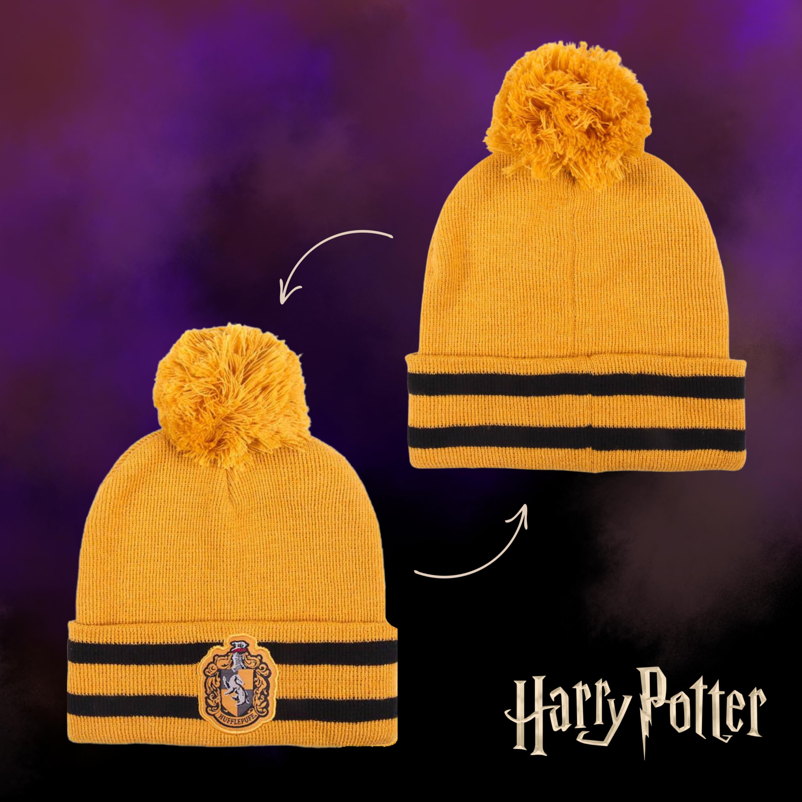 Harry Potter Gorro y Bufanda, Conjunto de Invierno para Niños y Adolescentes, Gorro y Bufanda Hogwarts Hufflepuff, Accesorios de Invierno | Amarillo
