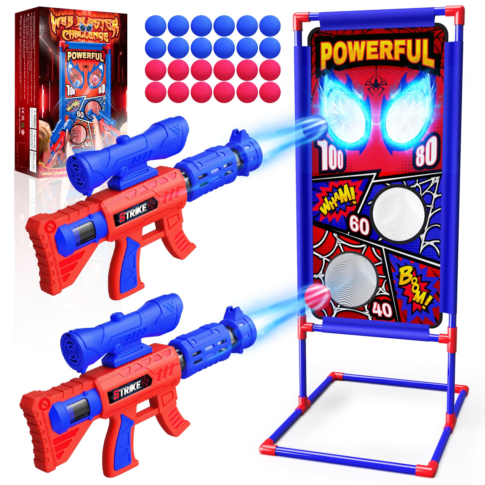 Tiro Bersaglio Giochi Bambino 3 4 5 6 7 8 9 Anni, 2 Pistole Air con Mira|4 Bersagli|24 Palline Schiuma, Giocattolo Gioco Bambini Giochi Esterno Giardino Regalo Bambino 3-10 Anni Maschio di Pasqua