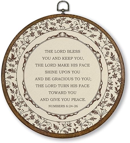 Qskjre Decoración artística vintage de flores cristianas para pared, versículo bíblico retro, números 6:24-26, lienzo redondo enmarcado de madera,