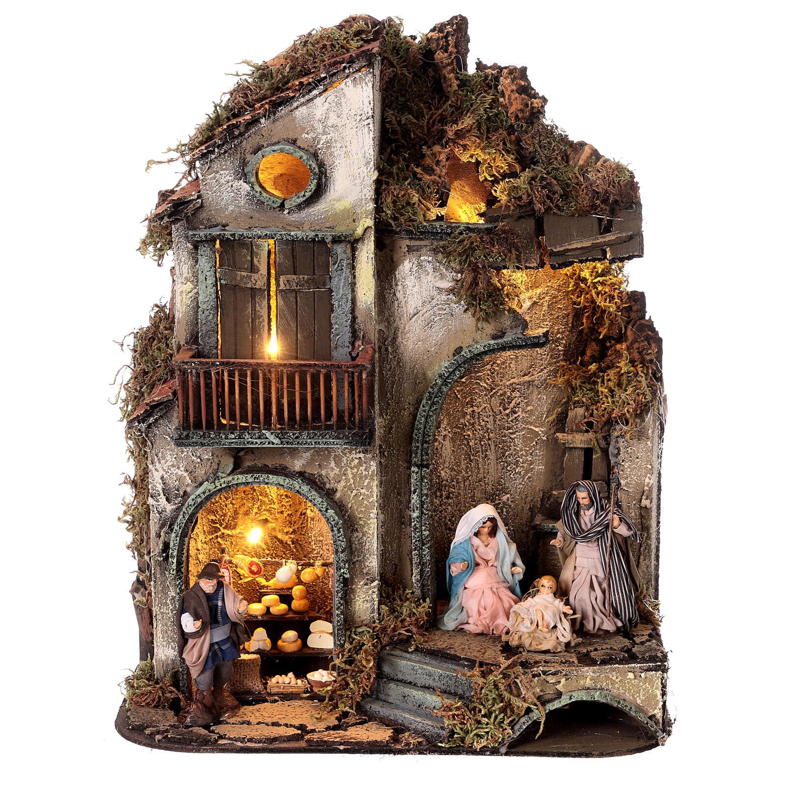 Holyart Nativity Block 2 Floors 25x25x30 Neapolitan Nativity 8 cm, with figurinesHeight: 27 cm|Depth: 25 cm|Width: 29 cm|Statues Height: 8 cm