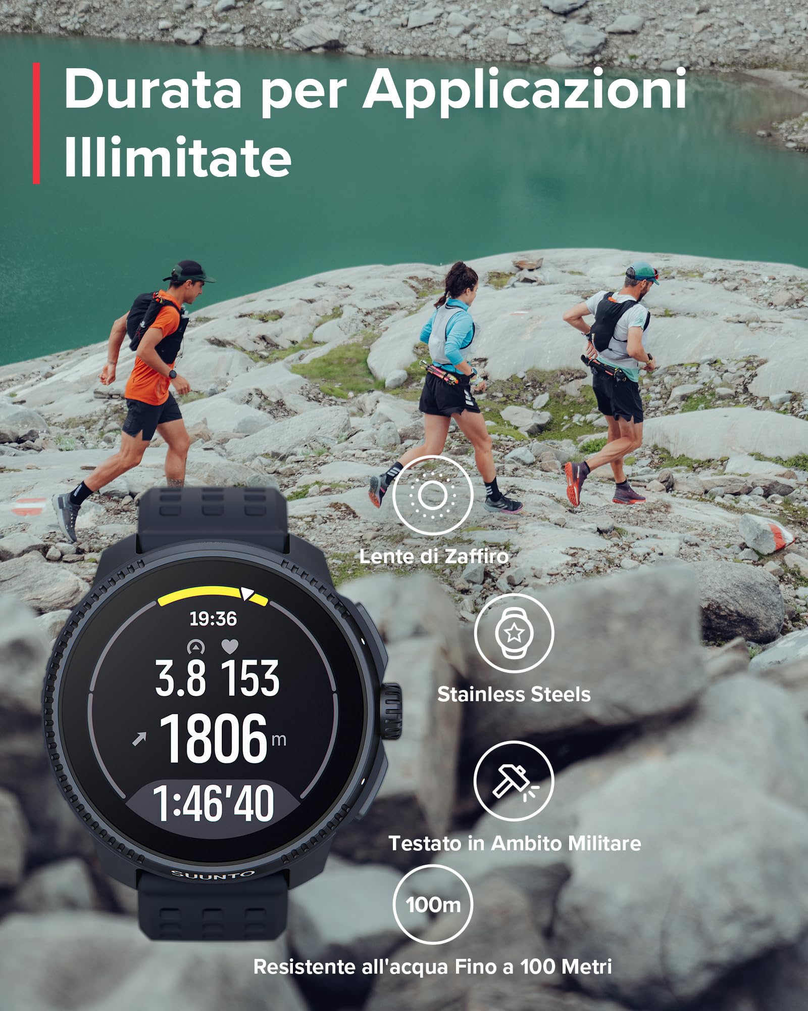 SUUNTO Race Orologio Sportivo Digitale Uomo, GPS Running Activity Tracker, Bi-Band GNSS, Offline Map, AMOLED Touch Schermo, Smartwatch Cardiofrequenzimetro Altimetro, 95+ Sports, Autonomia 26 Giorni