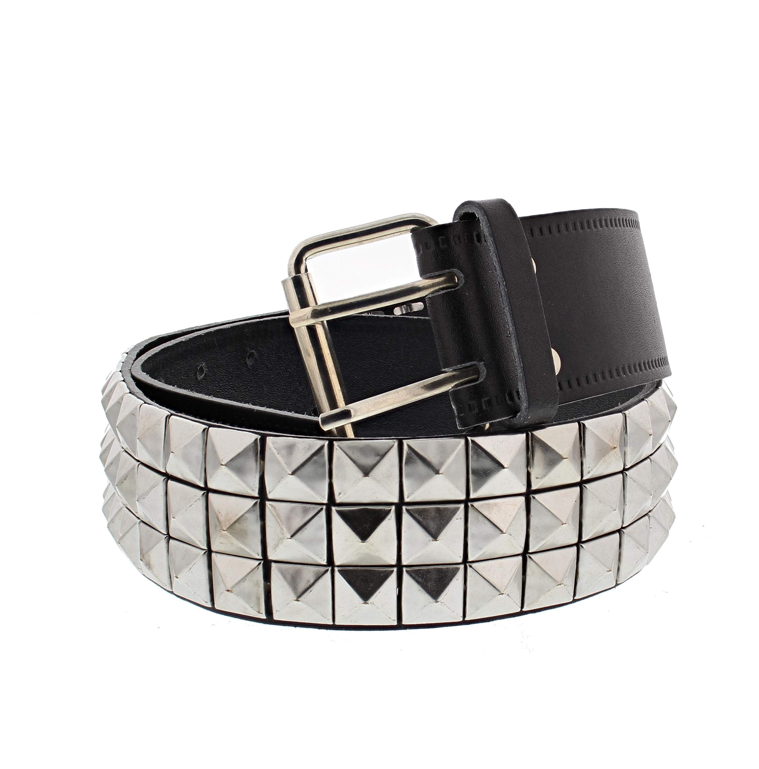 Zac's Alter Ego Three Row Pyramid Studded Black PU Belt