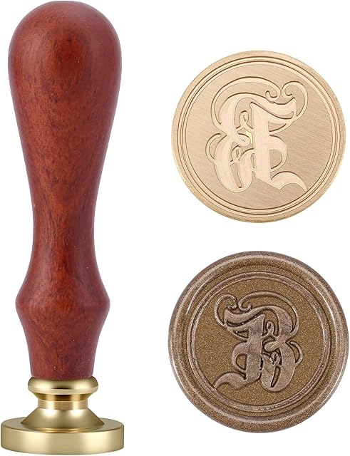 Mogokoyo Vintage Retro Alphabet Initial Wax Sealing Stamp, Wooden Handle Brass Seal Stamp Letter B