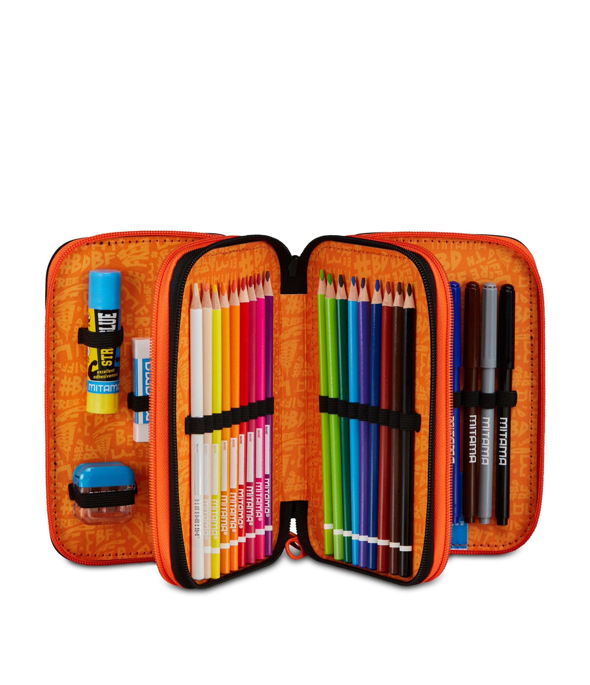 Mitama Estuche Escolar con 3 Compartimentos, Triple Doble Ball, Contenido 47 Piezas, Completo de lápices, rotuladores, portalápices Escuela Primaria niño