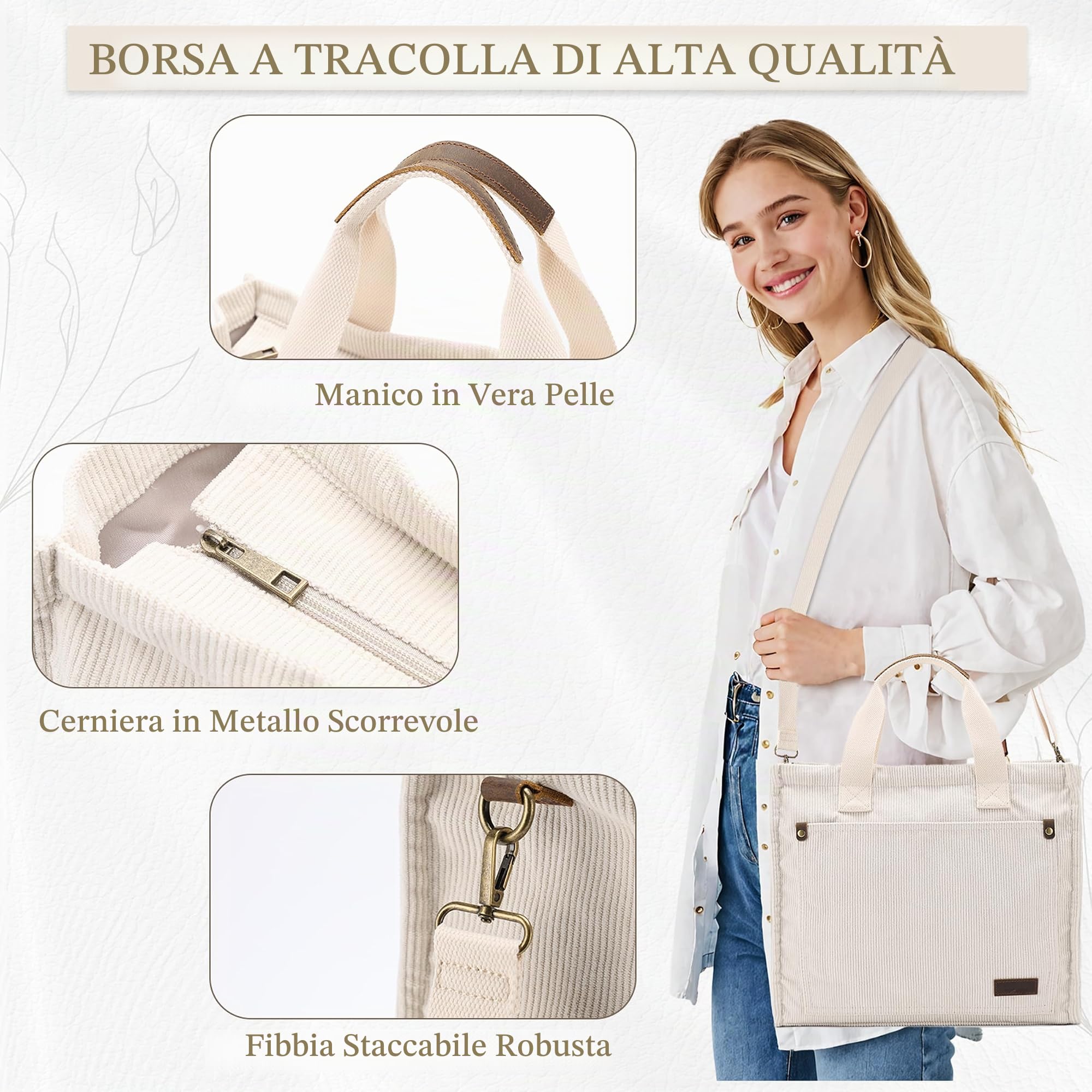 VASCHY Borsa Tote Università Donna, Elegante Borsa Tracolla per Shopping, Viaggio, Lavoro, Ufficio e Scuola