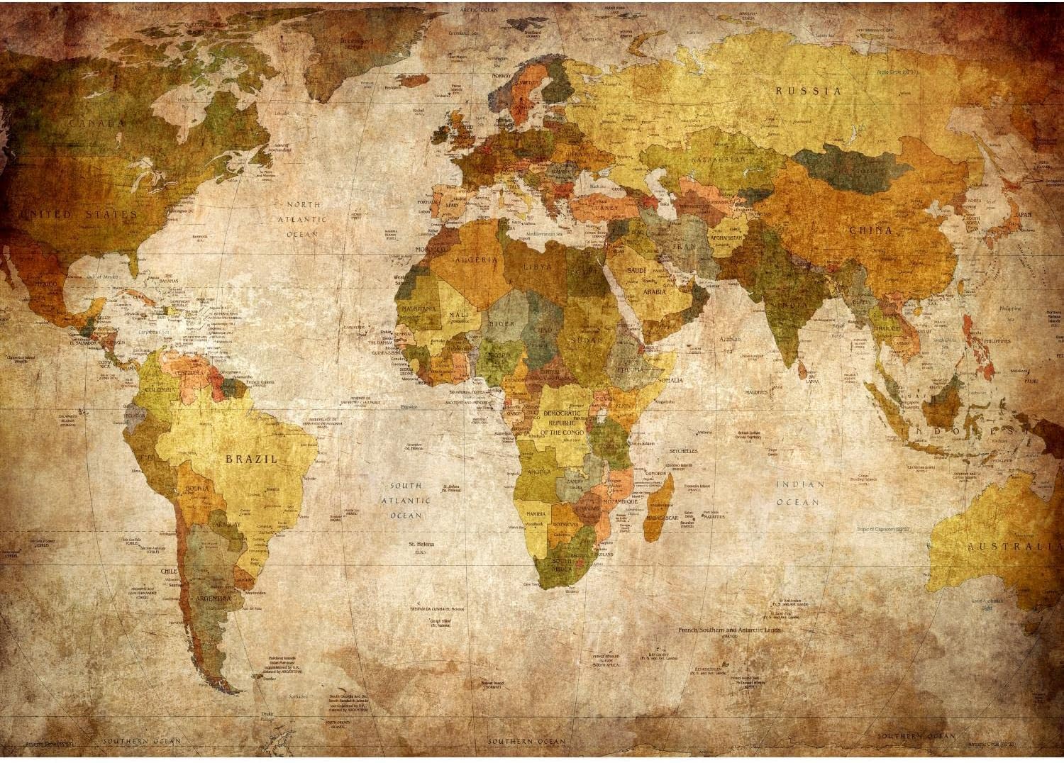 Carte du monde murale vintage intissé pour une décoration salon évasion 400x280