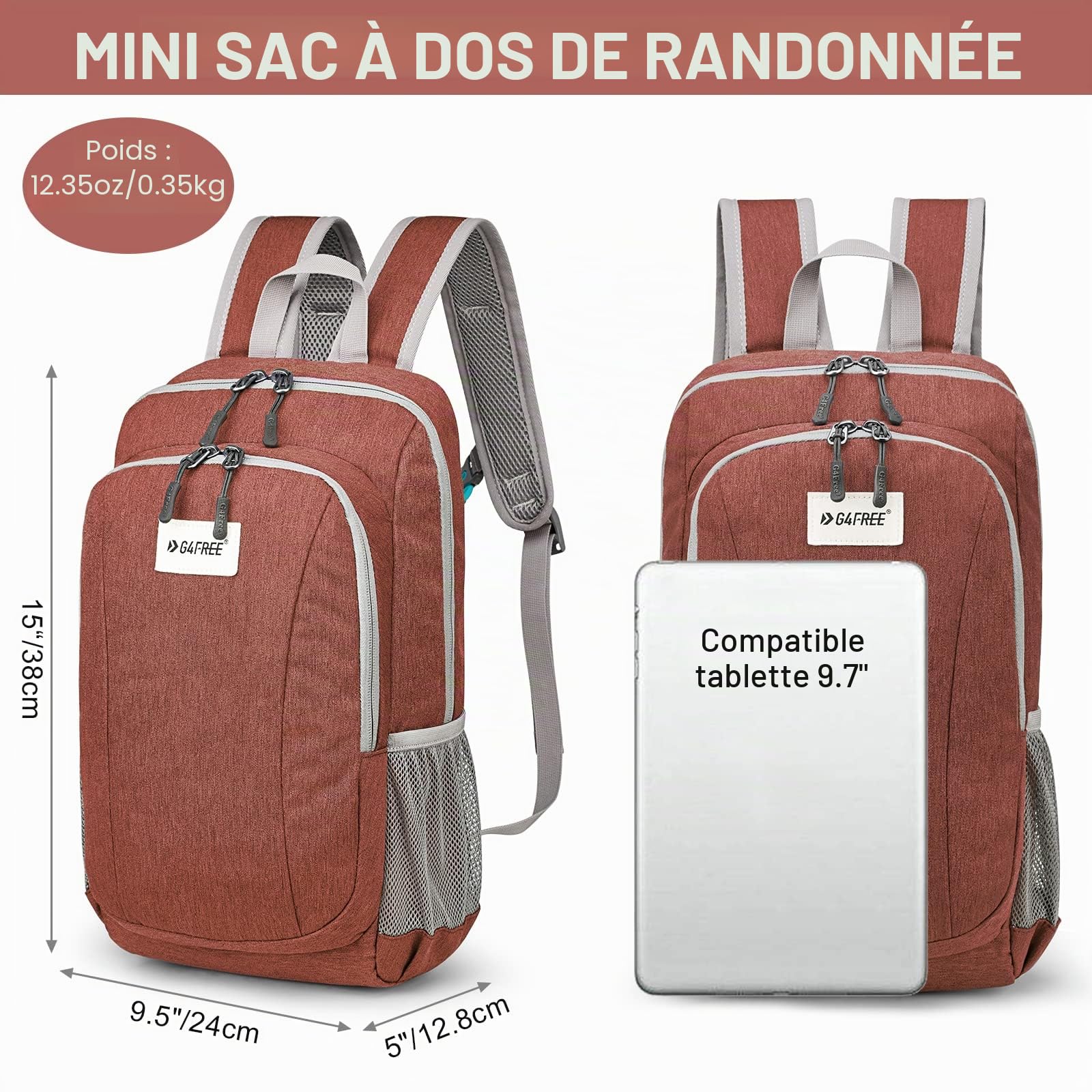 G4Free Mini sac à dos de trekking multifonction de 10 l - Pour voyage et randonnée - Pour homme et femme