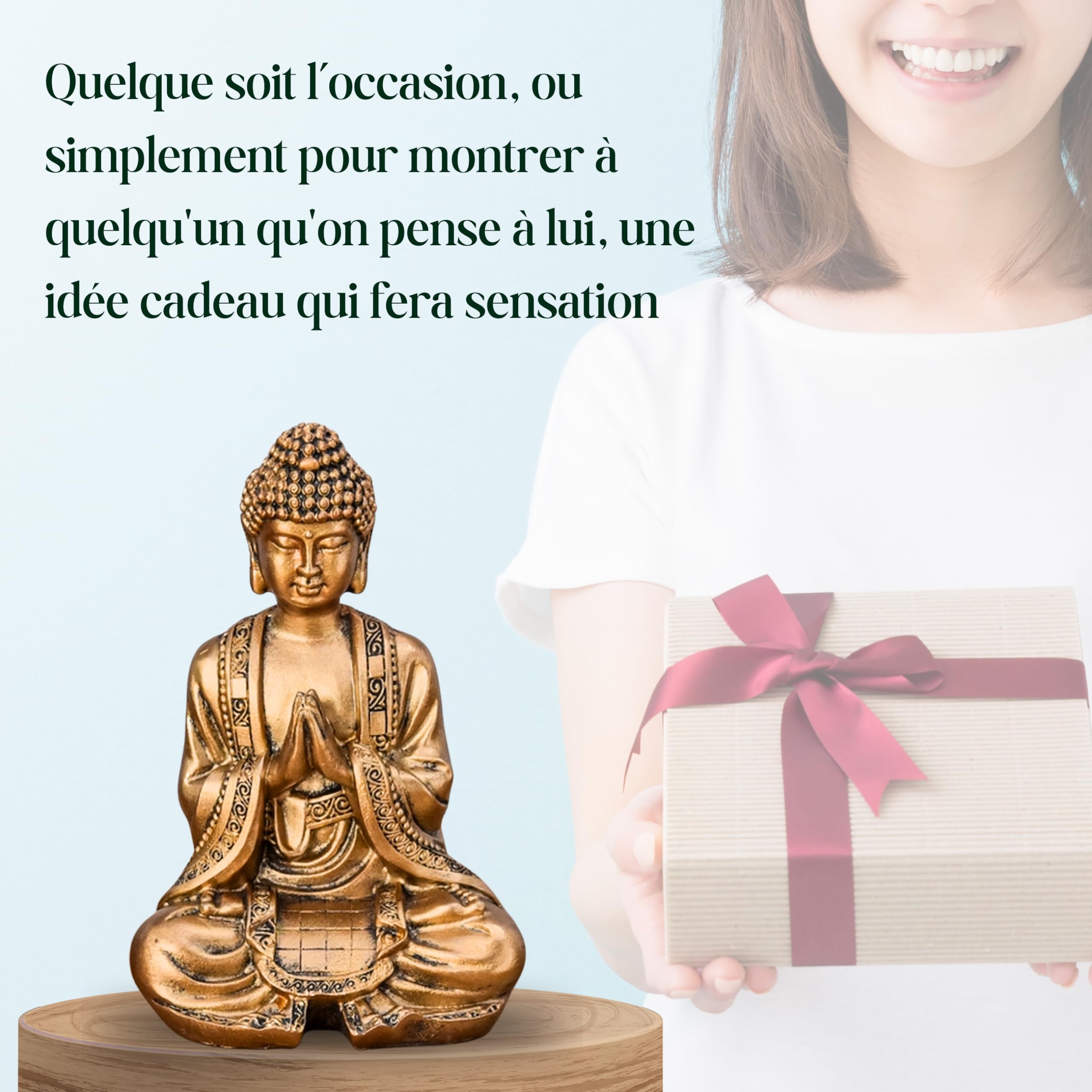 Statue Bouddha Or Méditation – Statuette Décoration Zen et Feng Shui – Apporte de la Spiritualité à Votre Intérieur et Une Ambiance Relaxante – Statue Porte-Bonheur – Hauteur: 12cm – Zen’Light
