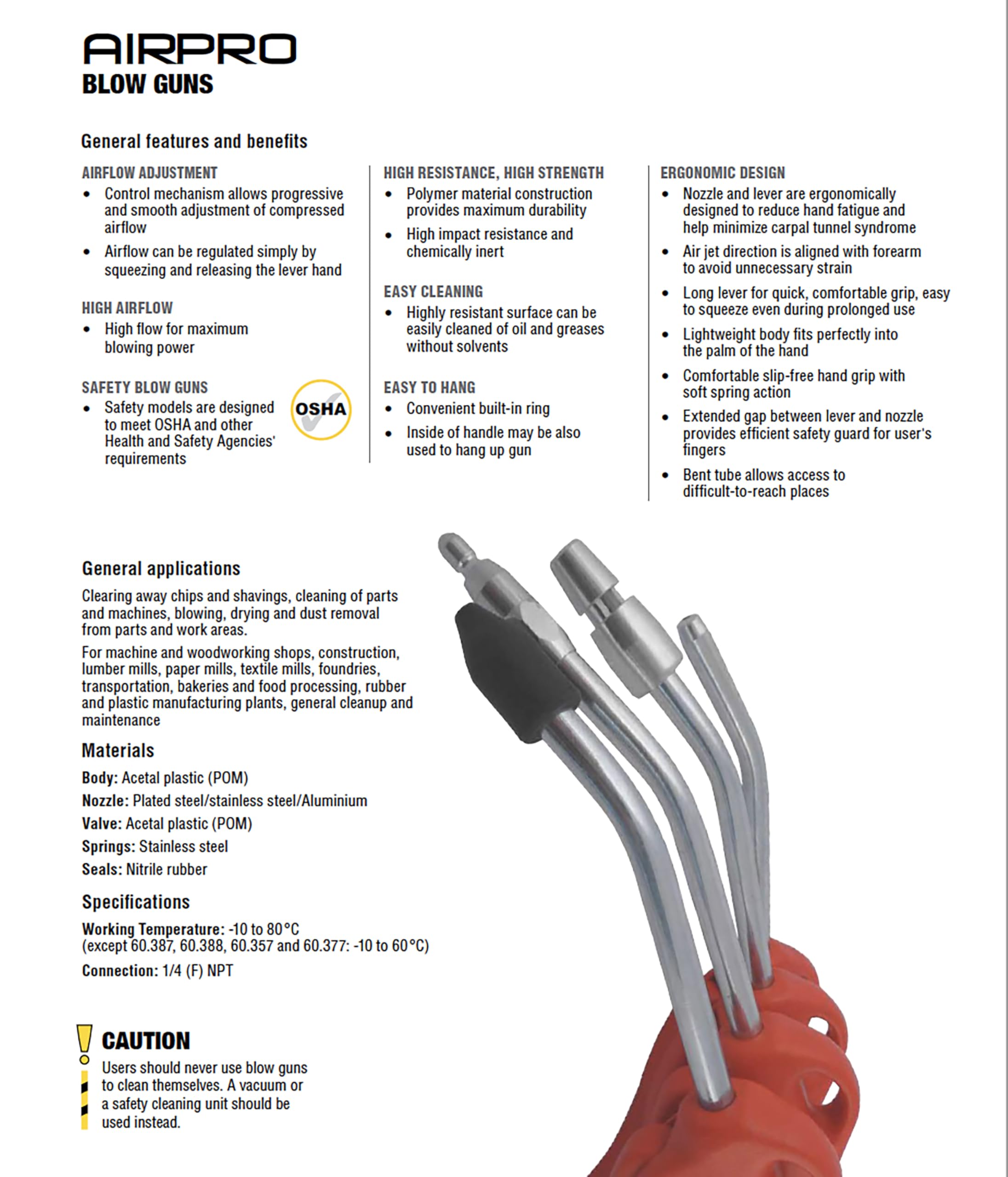 TOPRING 60.381 AIRPRO Flat Compressed Air Blow Gun. Low-Noise Flat