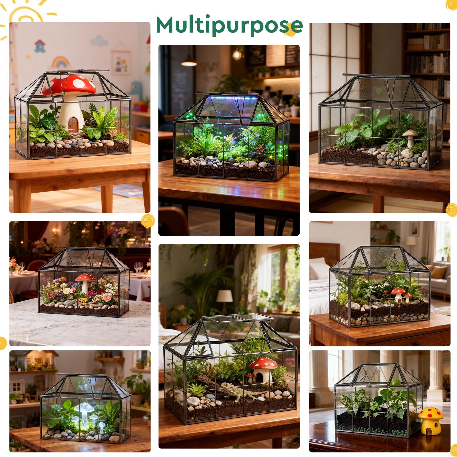 EFUTURETIME Mini Jardinière Terrarium Plante 23,3 x 13,6 x 18 cm, Miniature Serre Interieur Forme de Maison Idéal pour Succulentes Cactus et DIY (sans Plantes)