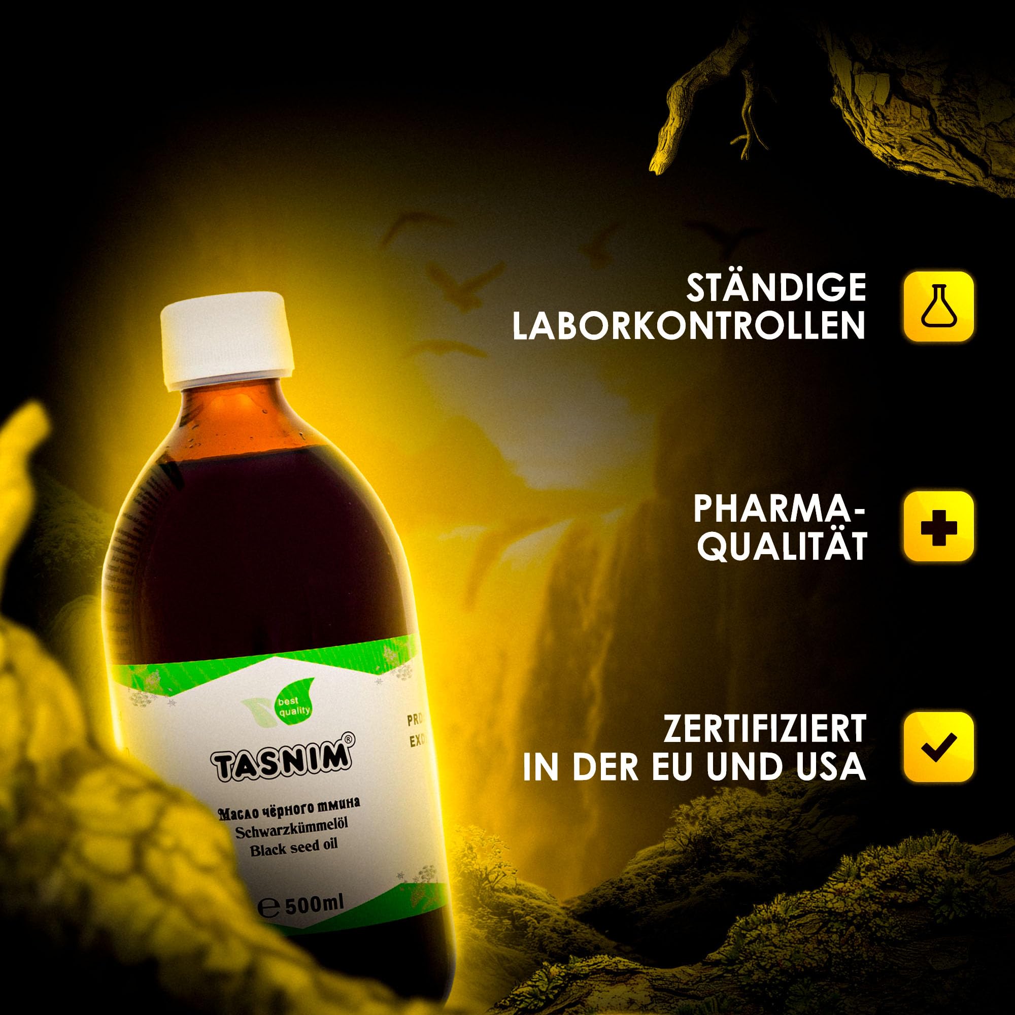 Schwarzkümmelöl Kaltgepresst 500ml, Ungefiltert, Hochwertig, Naturrein Ohne Zusatzstoffe, Äthiopisches Nigella Sativa Öl mit Hohem Thymoquinon, Mühlenfrisch, Vegan