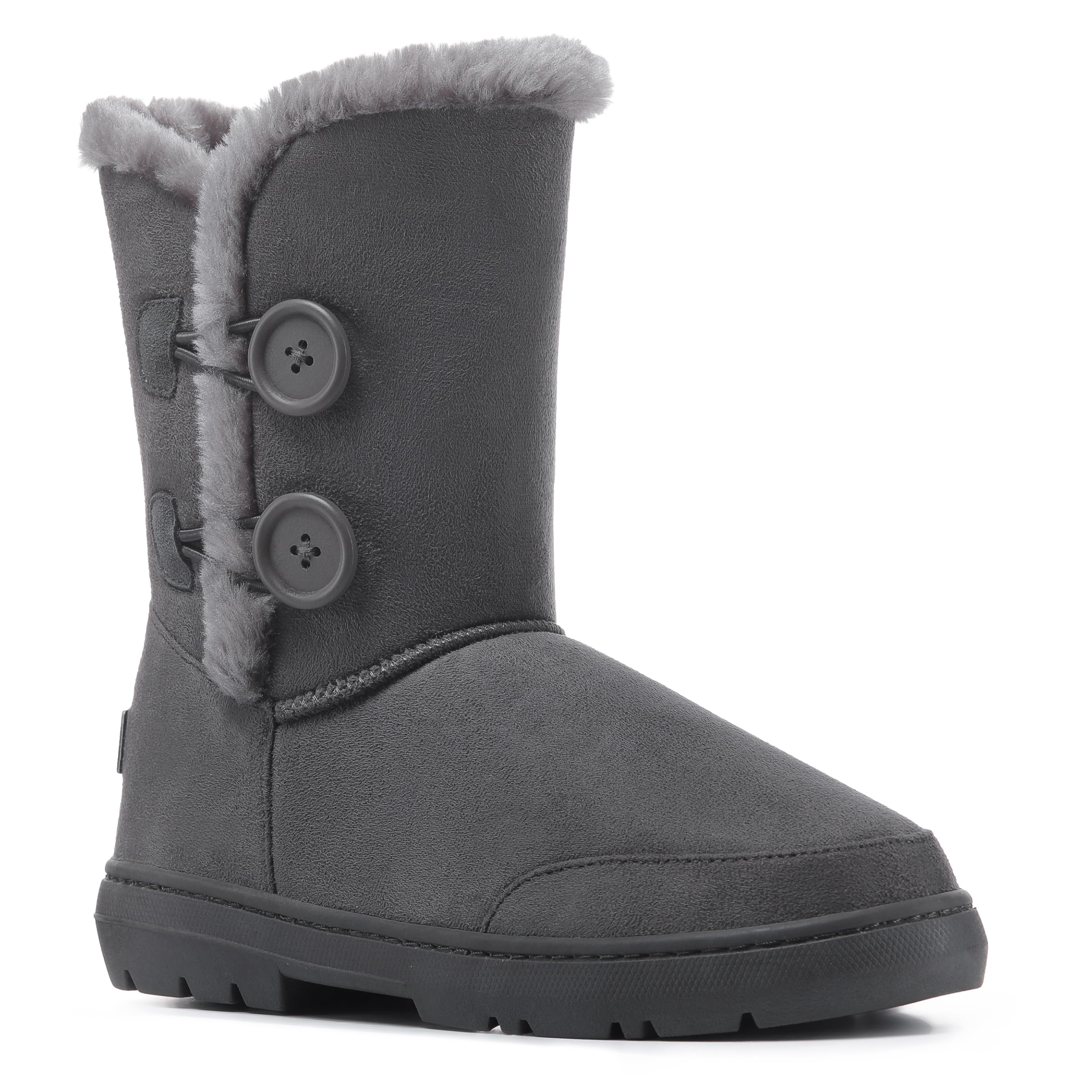 Holly Womens Twin Button Fully Fur Lined Waterproof Winter Snow Boots , Grey, 4 UK