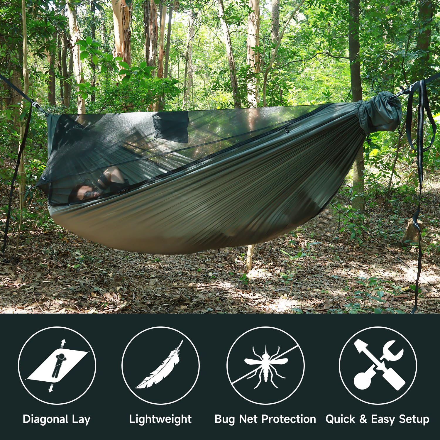 NomadNest - Hamaca de campamento de 11 pies con red y cuerda de cresta, malla desmontable completamente abierta, hamacas portátiles ligeras para camping, senderismo, mochilero 2