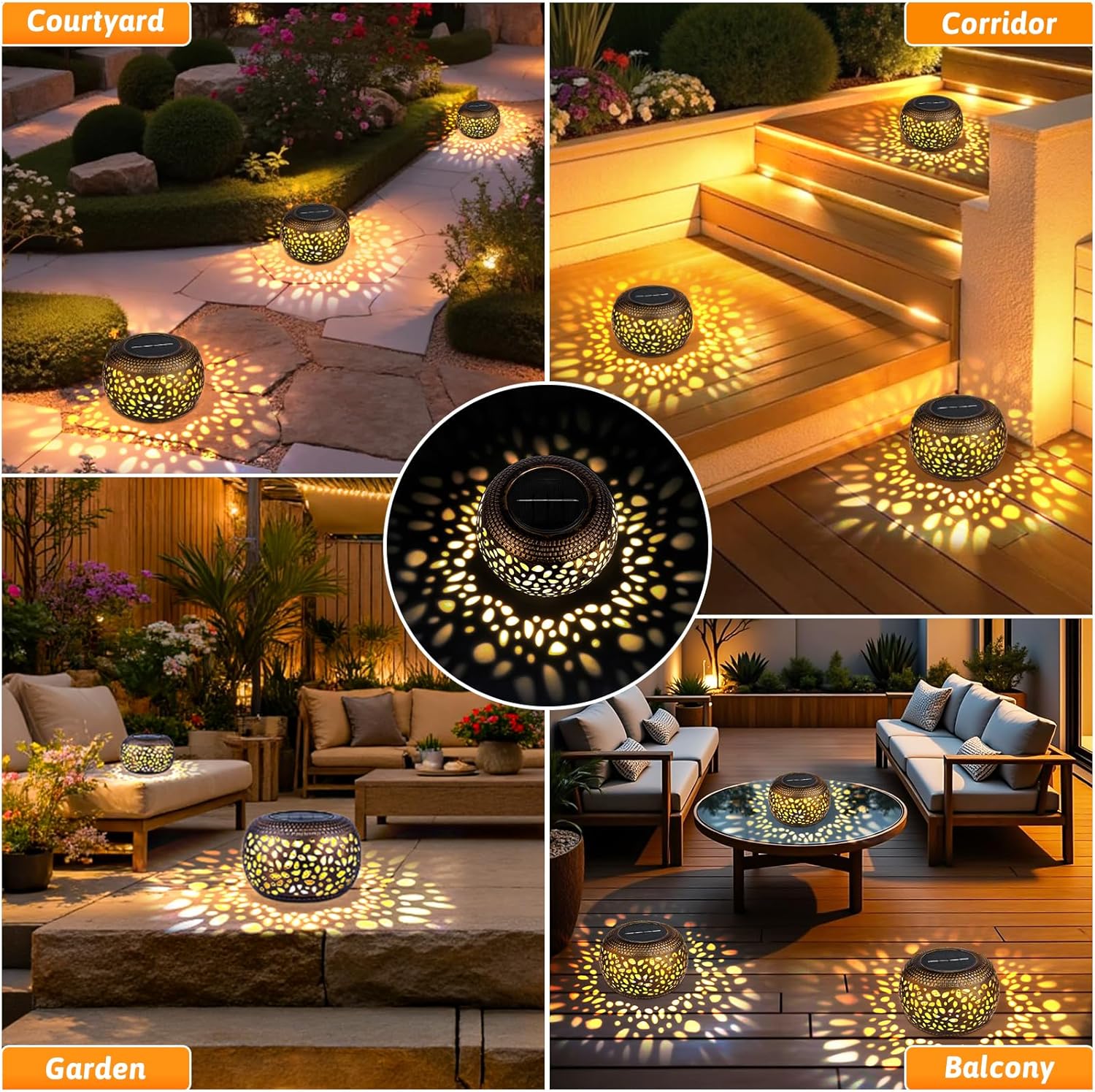 Solar Lanterns Outdoor Waterproof, 2 Pack Retro Metal Hollow Out Solar Lights for Outside Garden Yard Patio Lawn Porch & Indoor Desk Table Decor, Unique Gifts for Women Mom