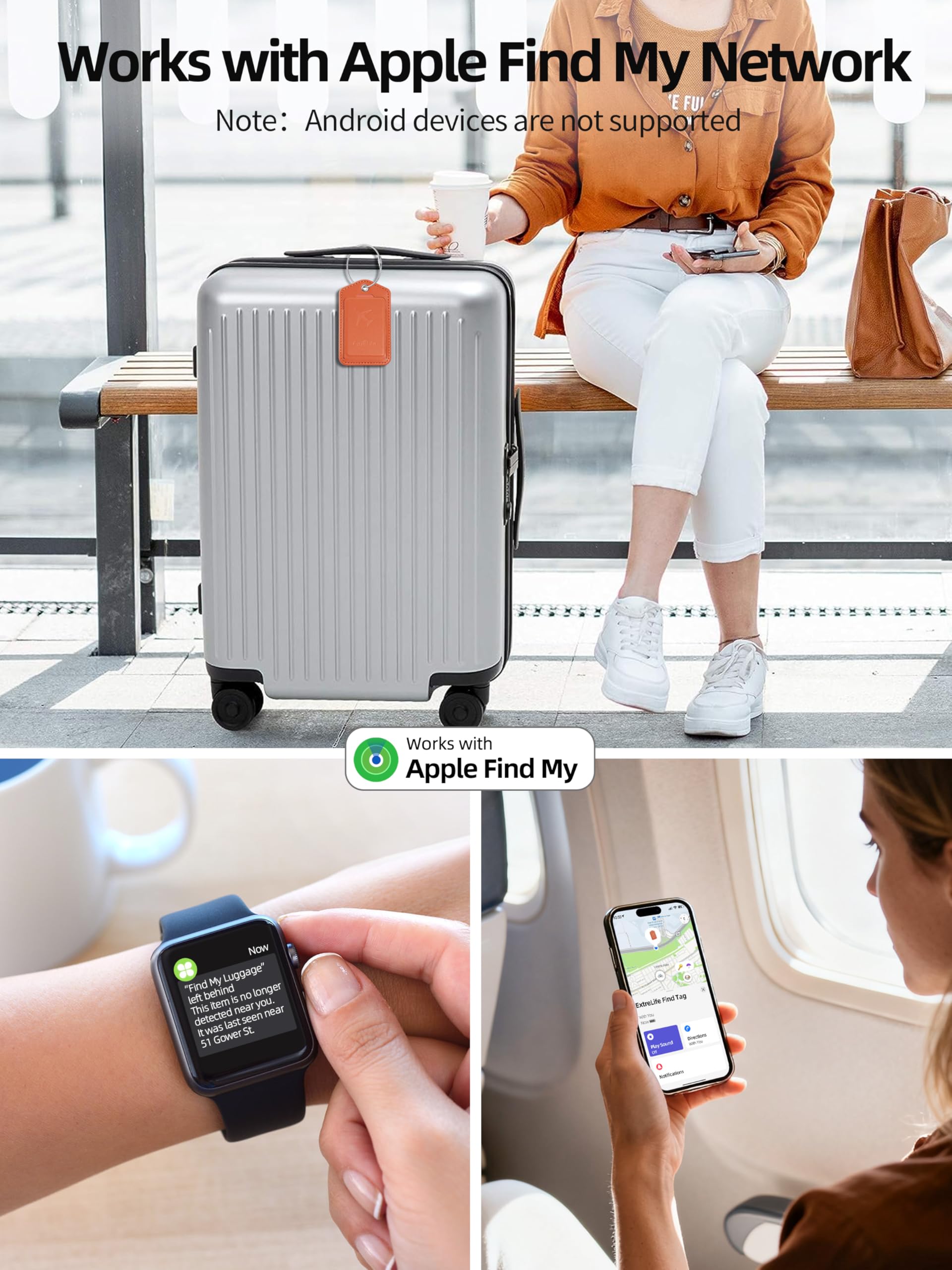 Gepäckanhänger, funktioniert mit Apple Find My, Smart Gepäckanhänger für Koffer, Ledertaschenanhänger für Reisen, Kofferanhänger mit Sichtschutzklappe, Anti-Verlust-Gepäck-Tracker, Reiseutensilien