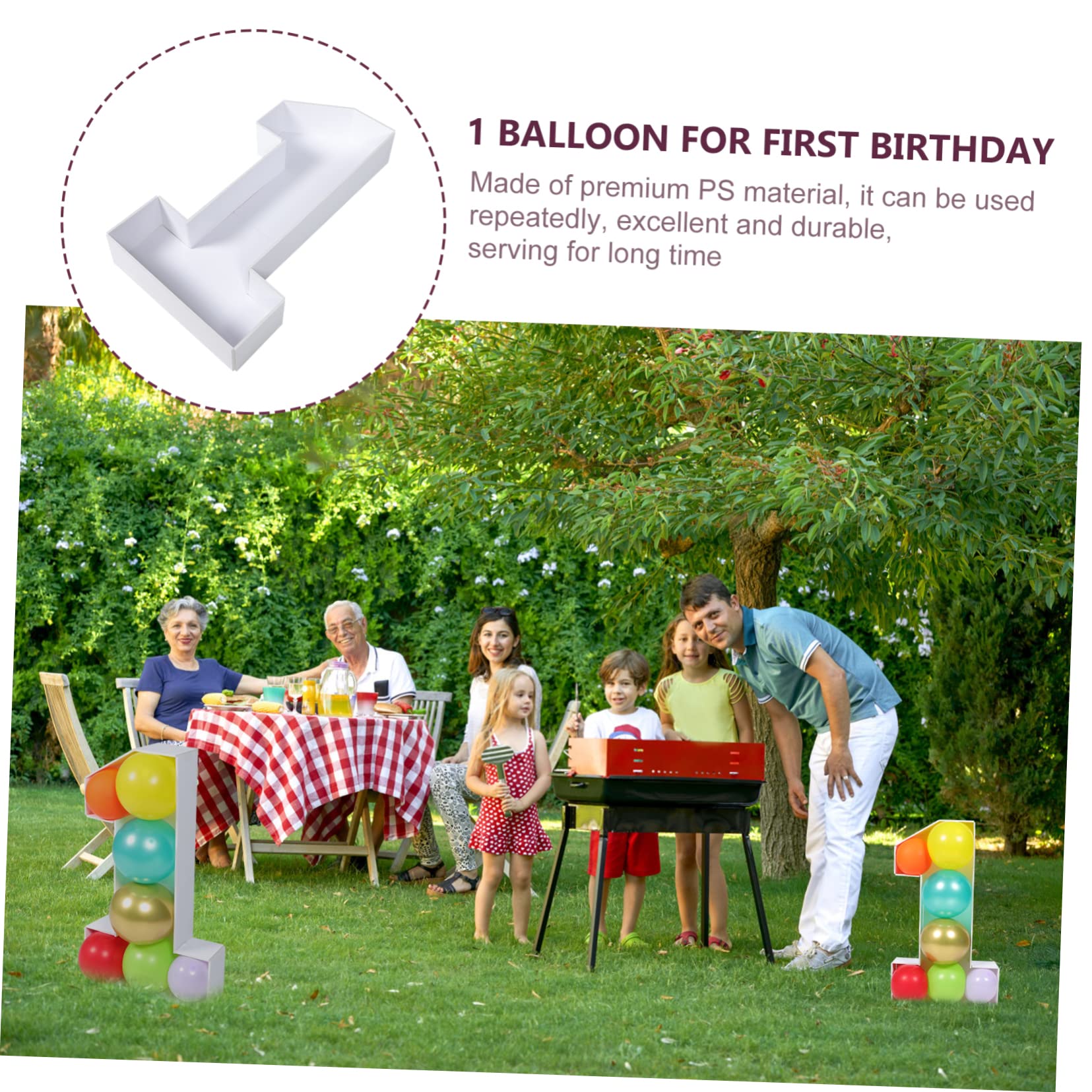 Zahlenförmiger Ballonrahmen Nr 1 aus Ps Weiß für Babyparty | Shower, Gender Reveal, Passende Deko für Mädchen und Kinder, Kompakte Kasten zum Arrangieren