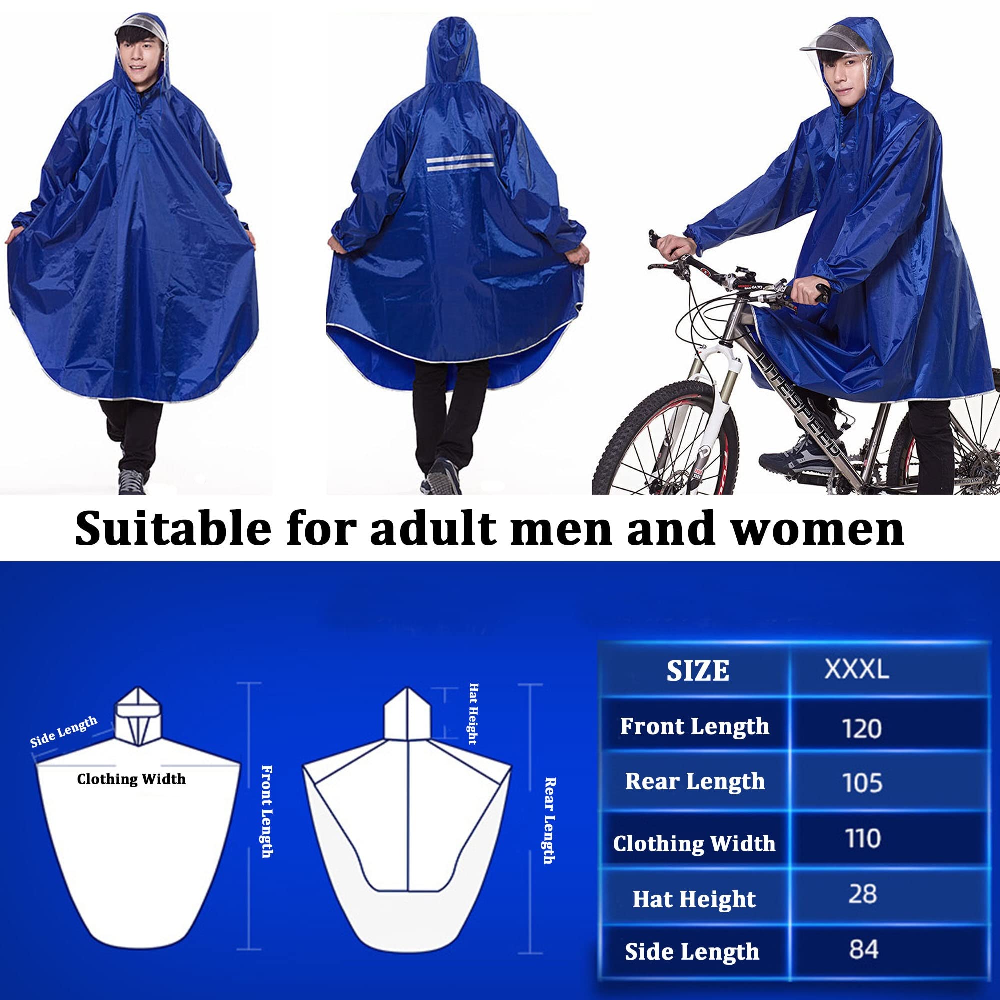Poncho de Pluie Imperméable avec Capuche et Visière à Cordon de Serrage, Imperméable Réfléchissant Hommes Femmes Adultes Cape de Pluie pour Cyclisme Camping Randonnée Pêche