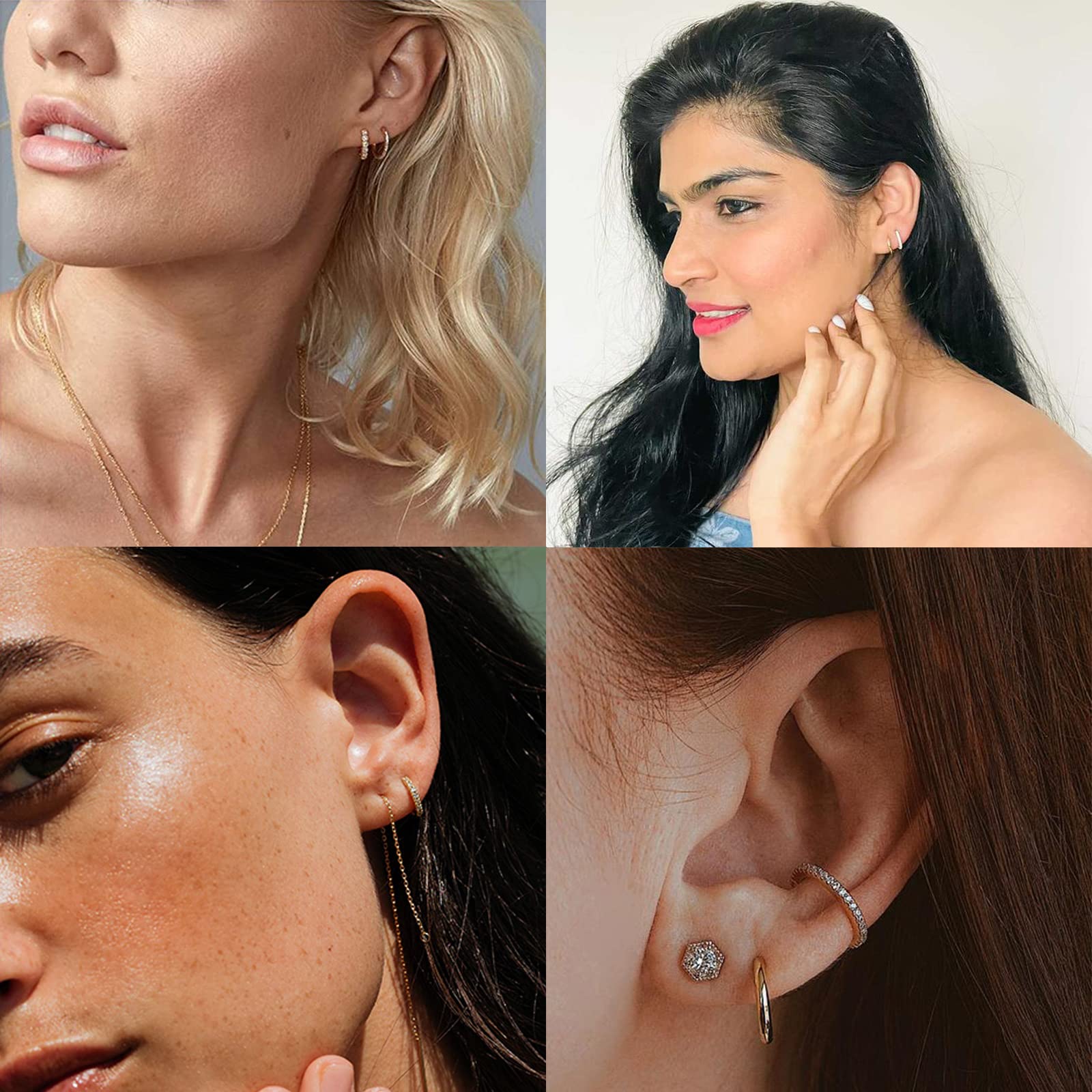 ALEXCRAFT 4 Paia Orecchini a Cerchio Argento 925 in Oro 14K/Oro Ipoallergenici per Fori Multipli con Confezione
