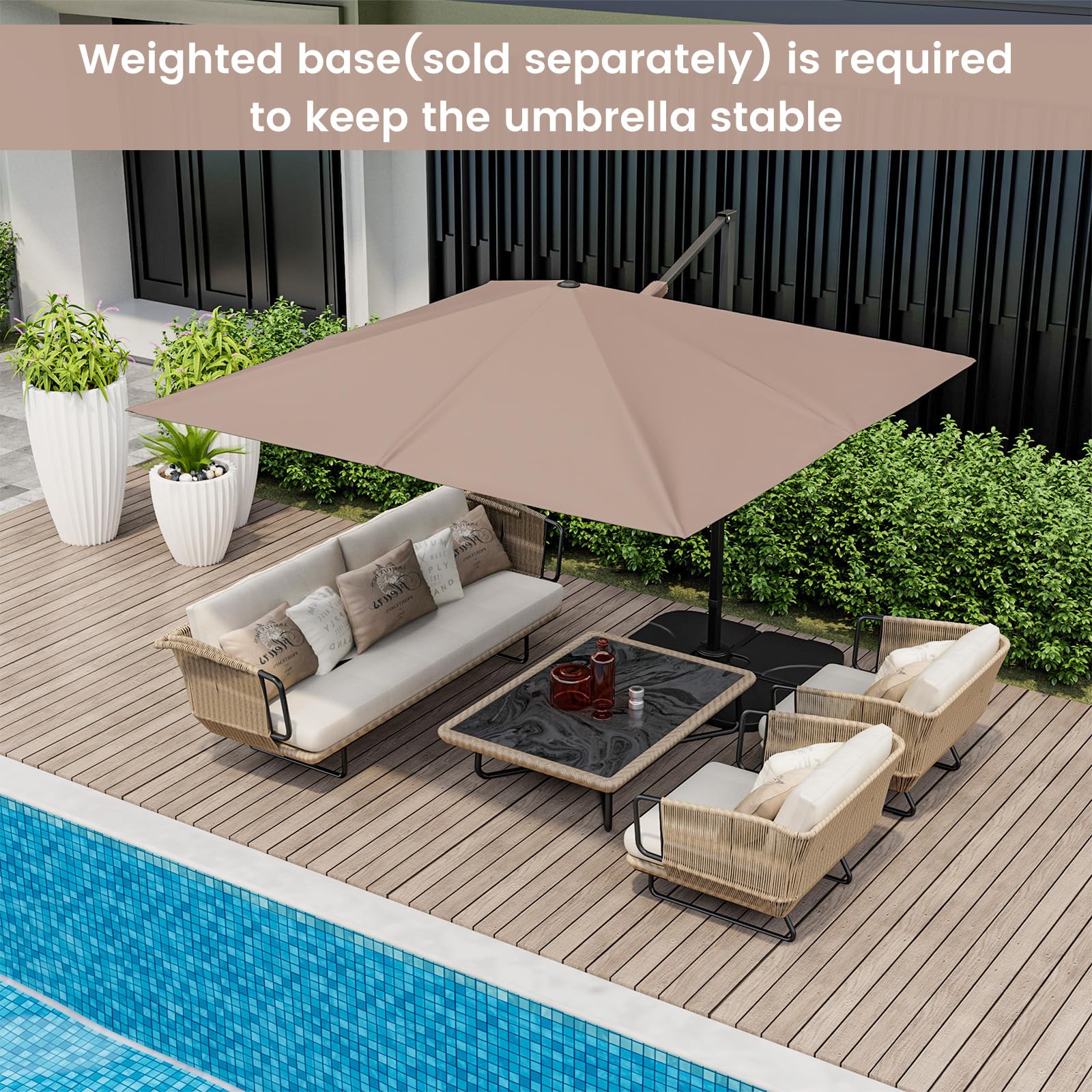 Tangkula 9.5 FT Cantilever Patio Umbrella, Outdoor Square Offset Umbrella with 360?otation, Heavy Duty Patio Hanging Umbrella with Cross Base for Garden Deck Pool Backyard (Tan)