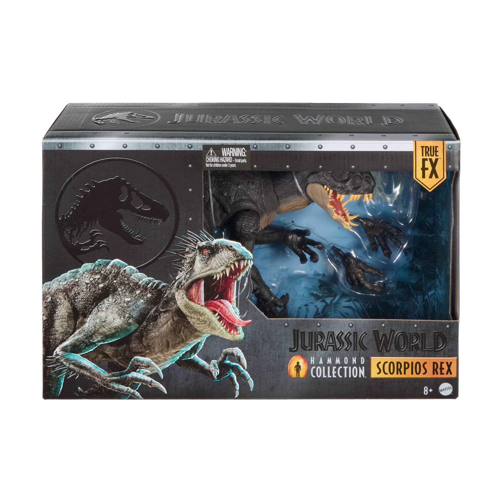 Mattel Jurassic World Hammond Collection Scorpios Rex, große bewegliche Actionfigur, hochwertige Details, austauschbarer Kiefer und austauschbare Krallen, JKG97