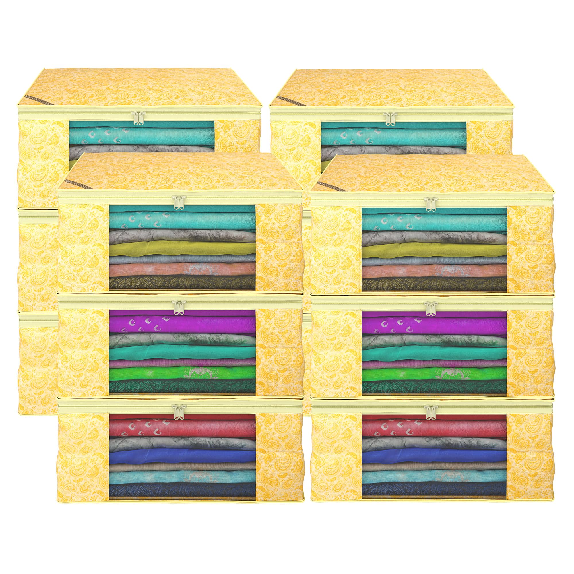 Kuber Industries (Pack of 12) Saree Covers | Foldable Storage Bag for Almirah & Wardrobe | Non-Woven Saree Bags (9 Inch) Clothes Bag for Women (Carry Printed) Sari Cover Bags | Yellow (B0D7VD2TVC) Amazon Price History, Amazon Price Tracker