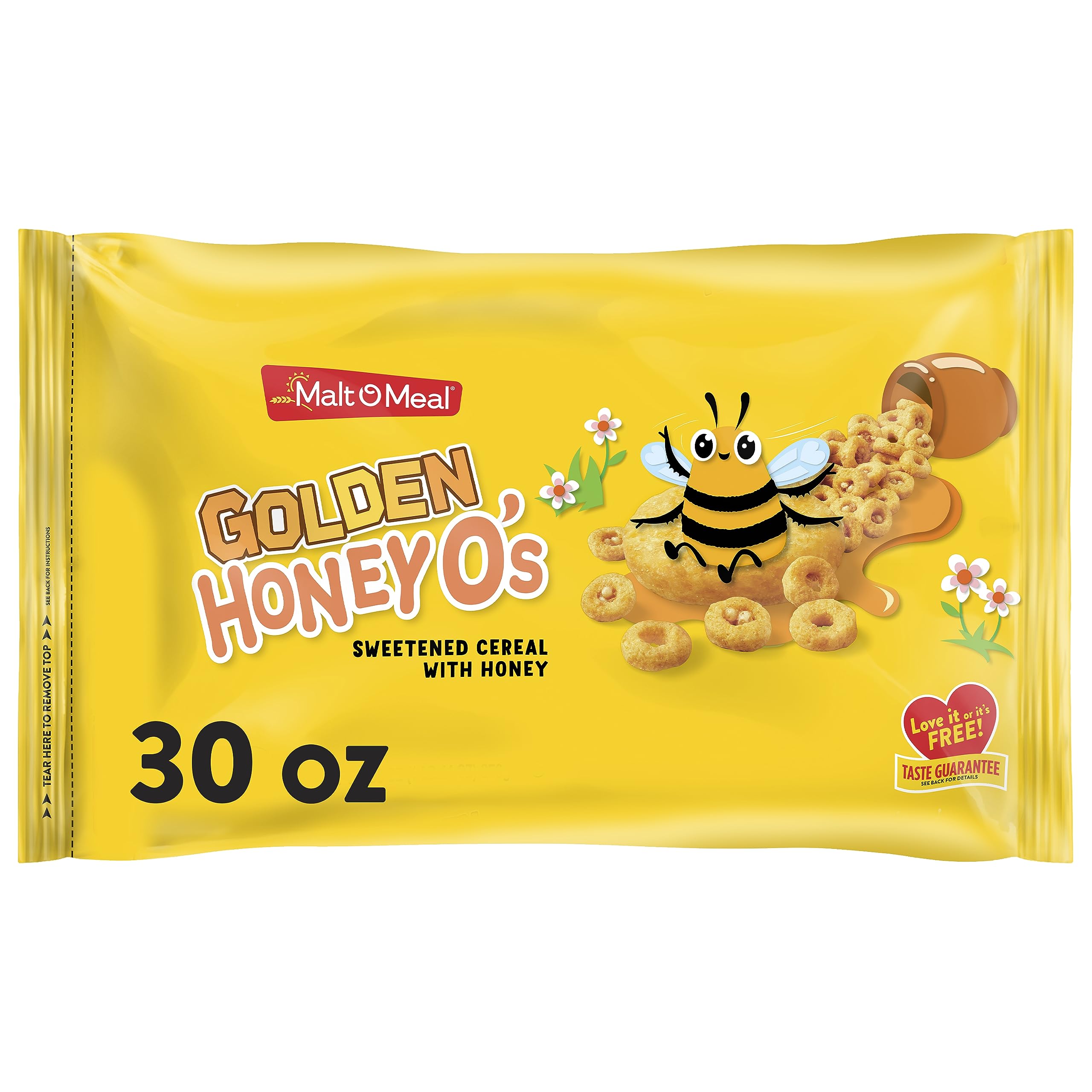 Malt-O-Meal Golden Honey O's Breakfast Cereal, Honey Cereal with Corn, Oats and Rice, Large Size for Family, 30 OZ Resealable Bag