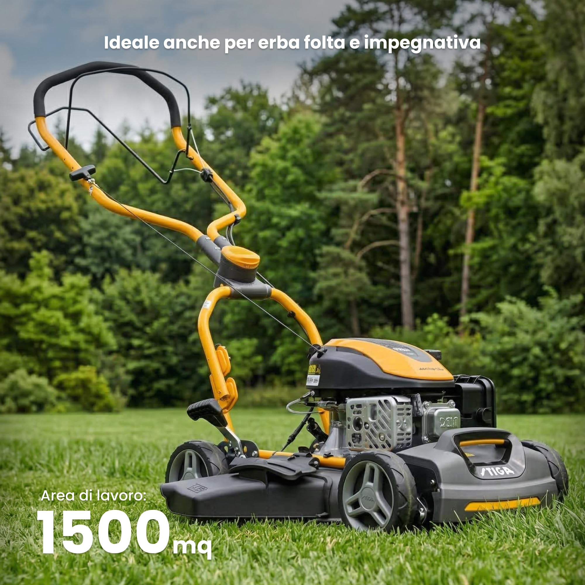 STIGA Multiclip 747 SD Tagliaerba a Scoppio, 139 cc, 45 cm – Mulching Integrato, Regol. 5 Posizioni – Prati fino a 1.500 m²