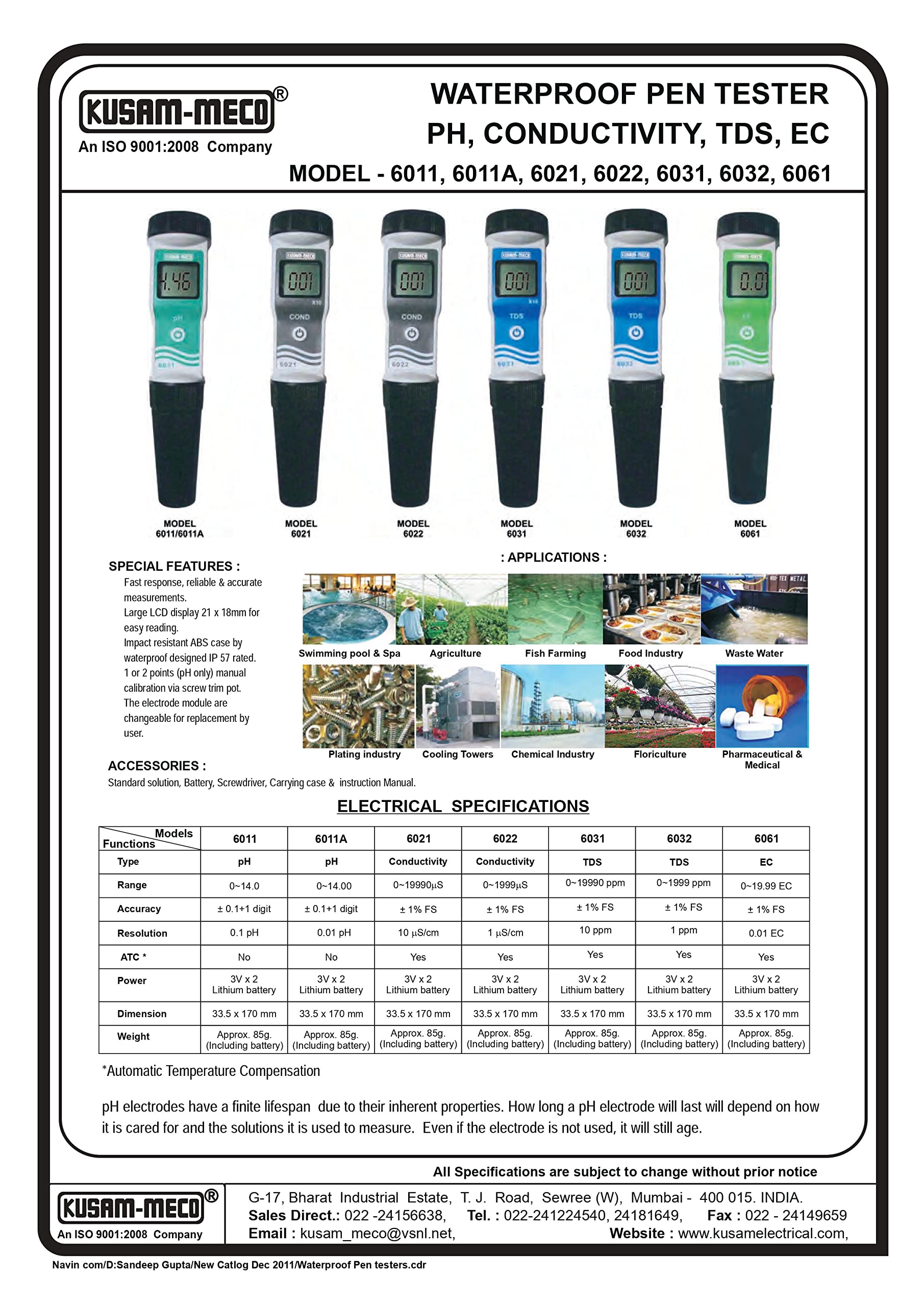 Kusam-meco Digital Waterproof Pen Tester PH (MODEL - KM 6011) 1