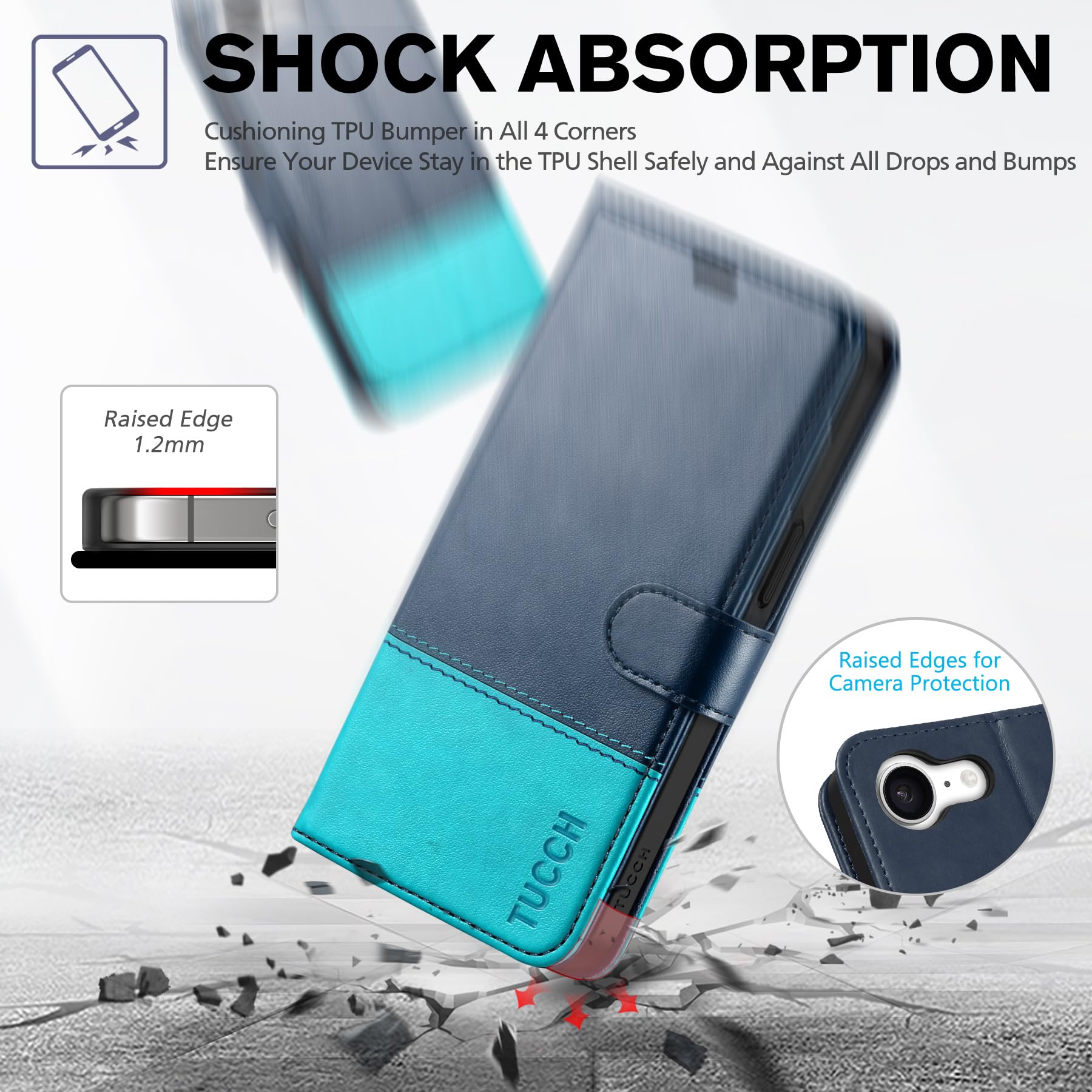 TUCCH Case Wallet For IPhone 16e 6.1", Protective [TPU Shockproof Inner Shell], Kickstand PU Leather RFID Blocking [4 Card Holder] Magnetic Closure Cover Compatible With IPhone 16e 5G, Green - View #3