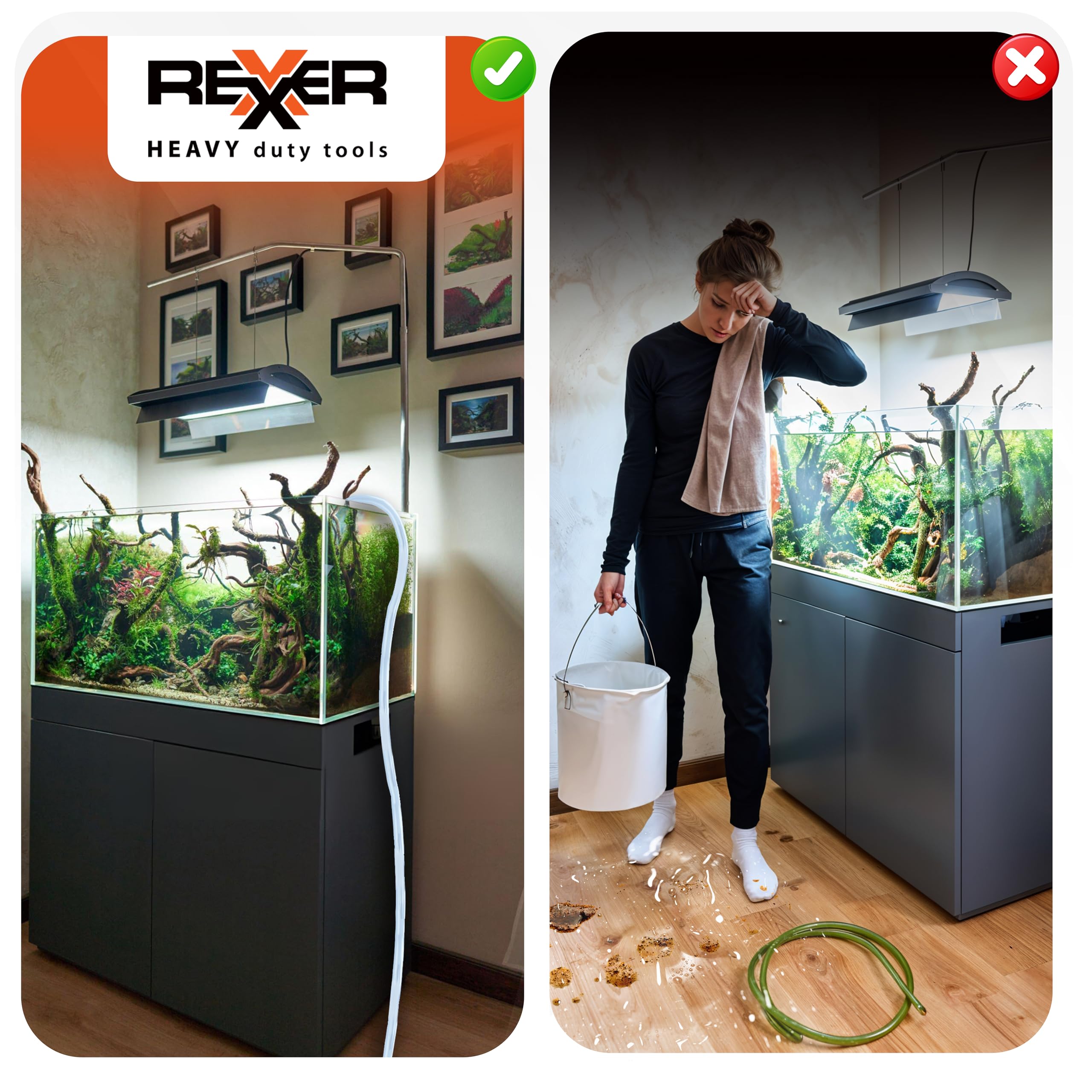 REXXER Wasserpumpe (Set) - Bohrmaschinenpumpe/Akkuschrauber Pumpe - sofort einsetzbar mit 2m Schlauch, Schellen & 2x Schlauchkupplung (900 l/h)