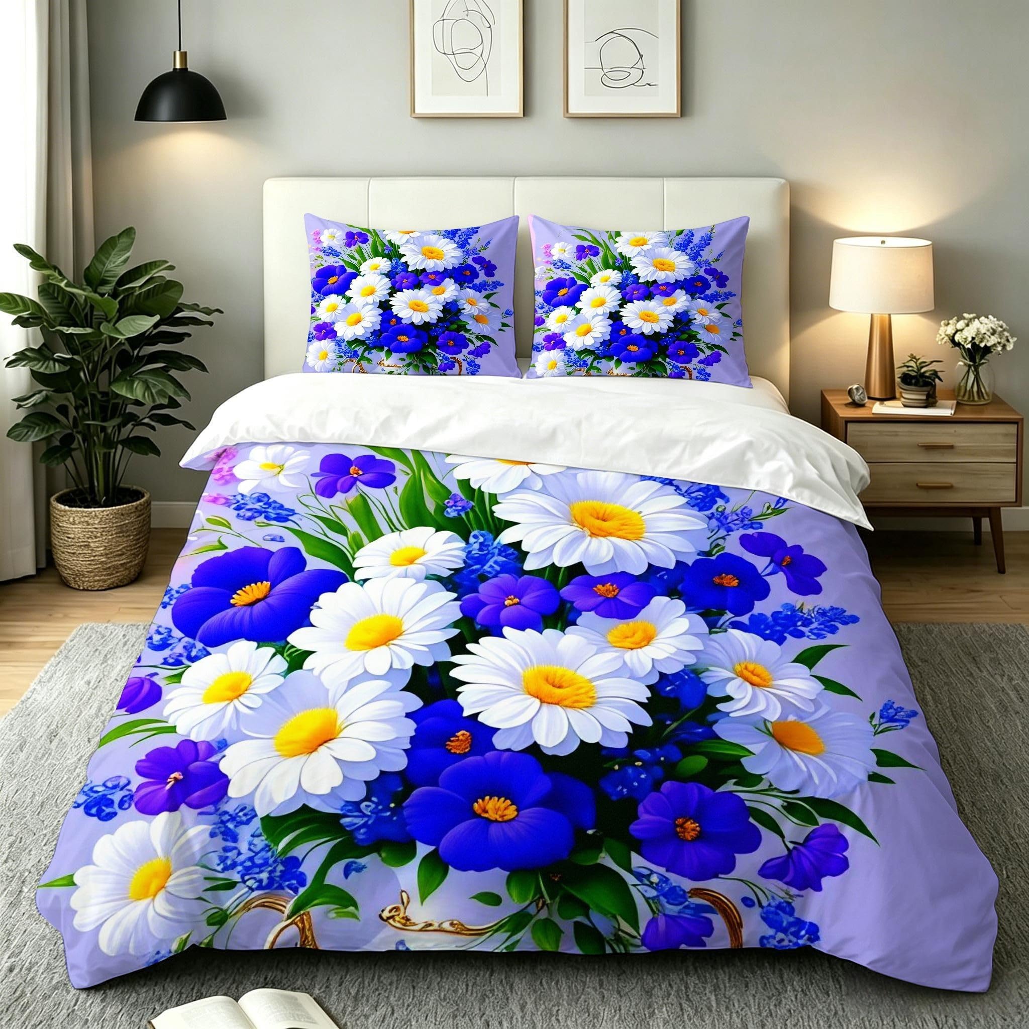 Copripiumino Matrimoniale Fiori Viola 260x240, ZW570 | Traspiranti Durevoli Microfibra, per Tutta la Famiglia, Matrimoniale, per Tutte le Stagioni, con 2 Federe 50x80 cm
