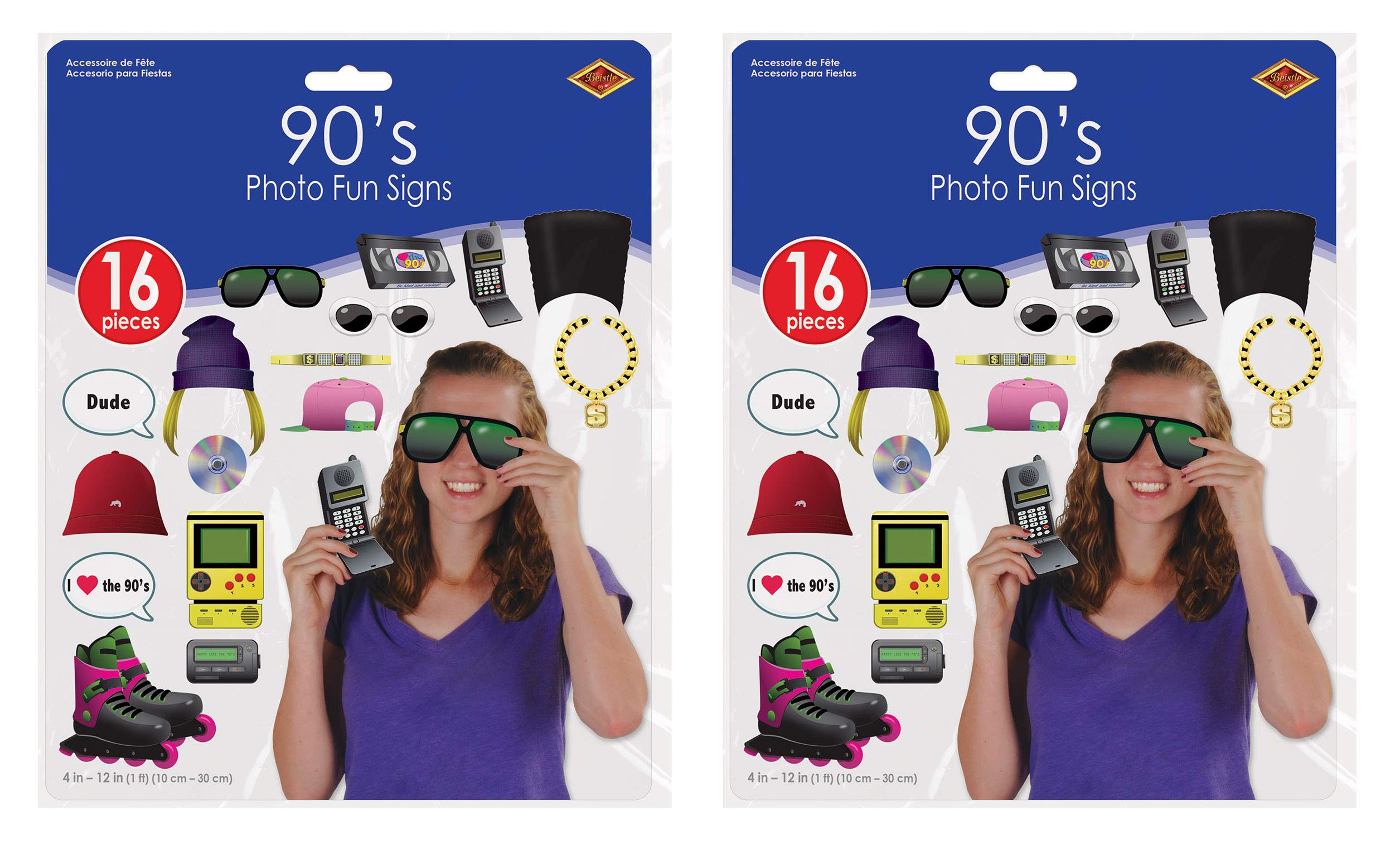 Beistle 53496 90's Photo Fun Signs, 32 Piezas, Papel, Multicolor