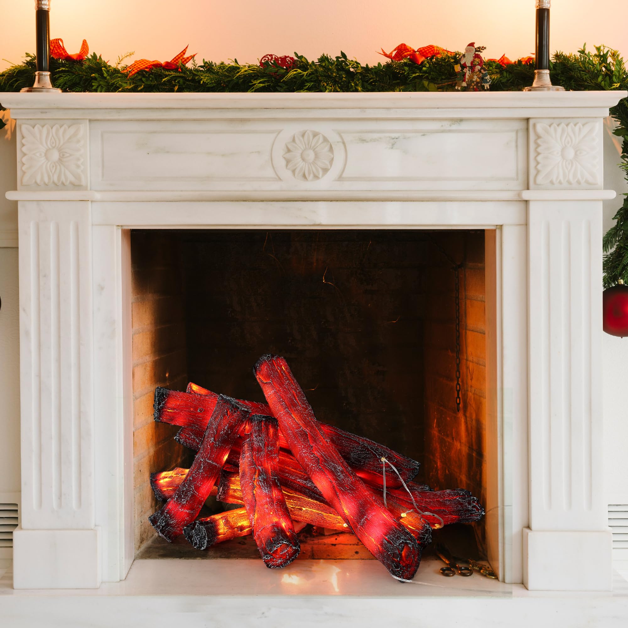 Photo 1 of Tuanse 10 Pcs 9 in, 16 in Flameless Fake Fire Log Spring Summer Beach Camping Themed Party Decorations Fake Campfire Battery Operated Artificial Fire Pit for 4th of July Easter Party Decor