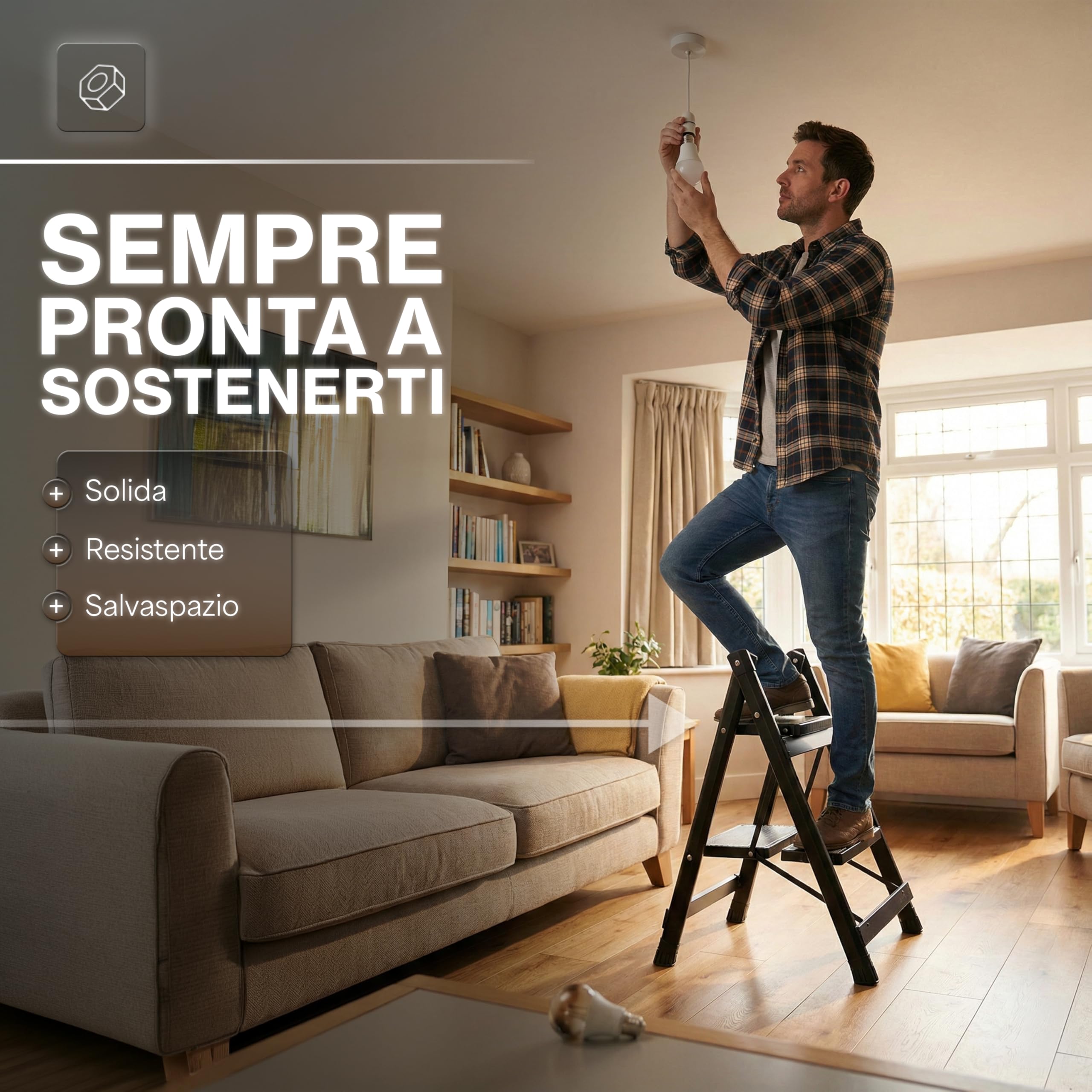 Sgabello Pieghevole in Acciaio al Carbonio e PP Rinforzato – Portata fino a 500 kg – Superficie Antiscivolo e Design Salvaspazio
