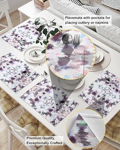 Miniatura 2 de Tie-Dye Table Placemats for Dining Table Set of 4,Cotton Linen Cloth Kitchen Place Mats with Pocket,Washable Burlap SquareRectangleRoundOblong Table
