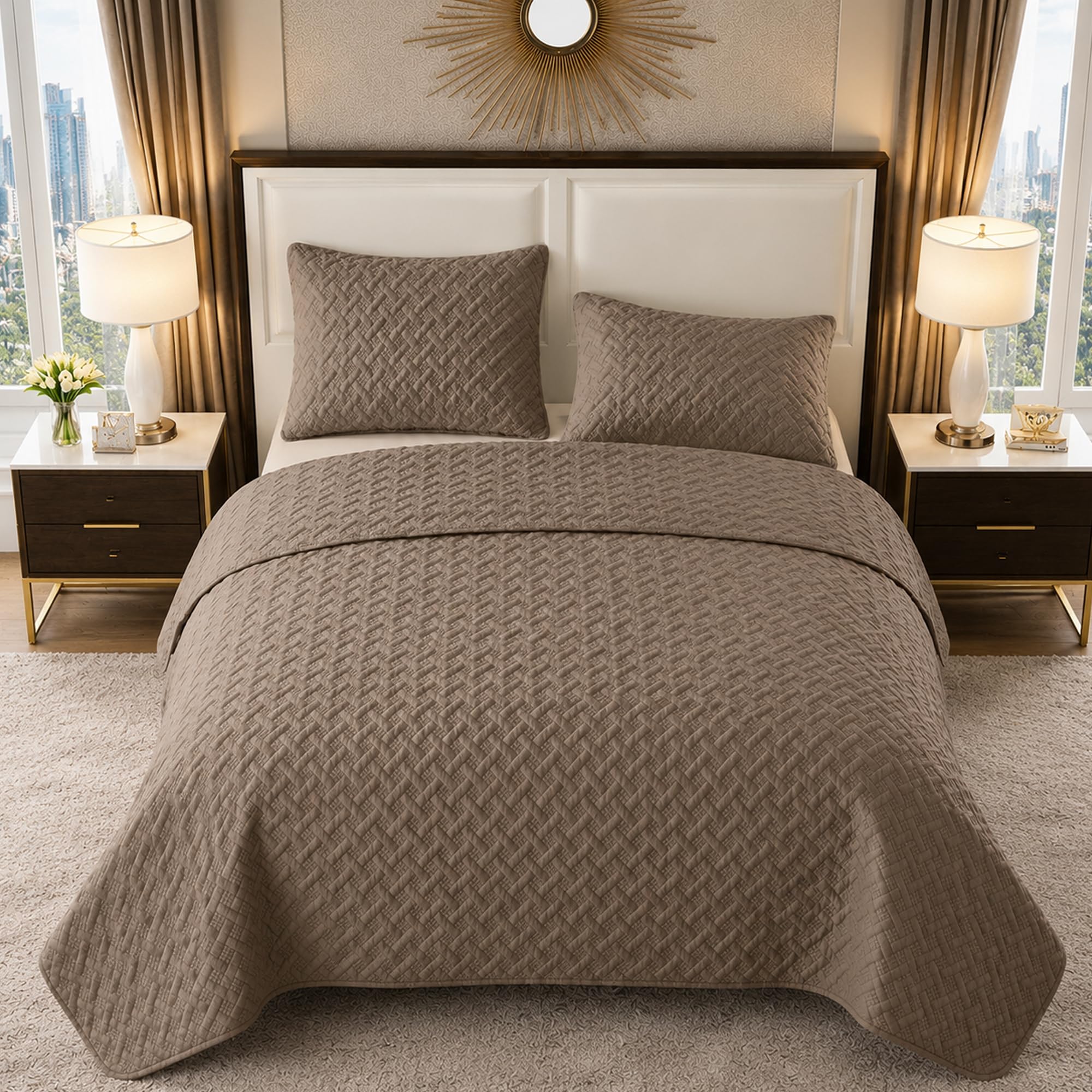 VCNY Home King-Size 3-Piece Bedding Set | Comforter & Matching Shams | Ultra-Soft & Breathable | Durable & Wrinkle Resistant | Lightweight for Year Round Comfort | Textured Basketweave, Nina Taupe