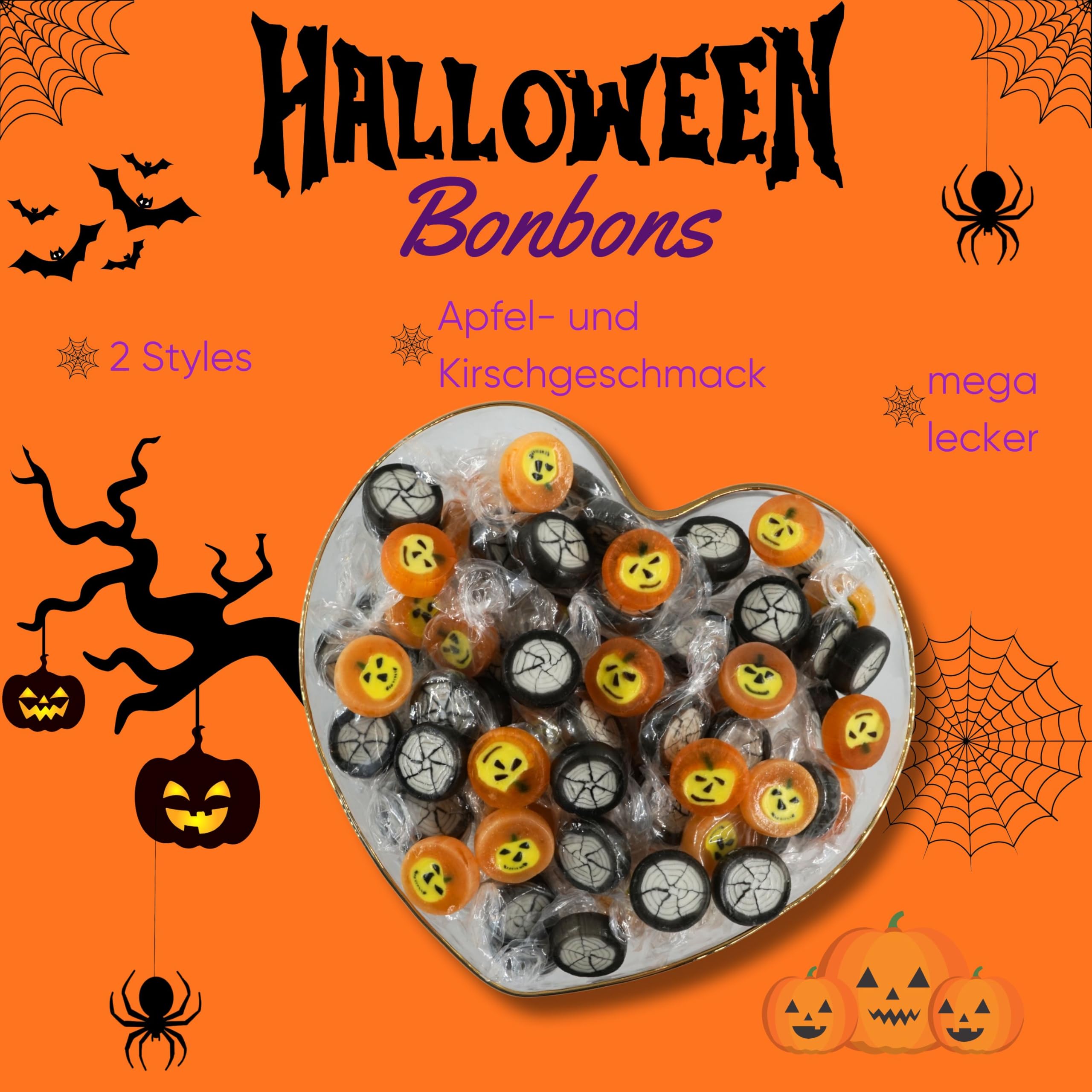 EinsSein Halloween Bonbons Kürbis & Spinnennetz 5kg | Vegane Rocks Candy Süßigkeiten | Gruselige Mitgebsel für Kinder Party Deko & Süßes oder Saures | Großpackung