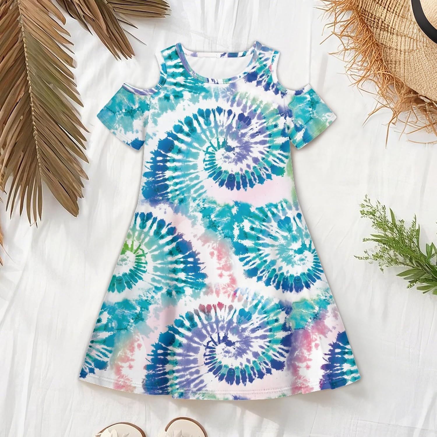 Beauty Collector Girls Summer Dress Short Sleeve Cold Shoulder Dresses with Pockets