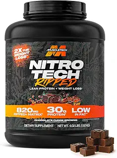 MuscleTech Nitro-Tech Ripped | Lean Whey Protein Powder | Whey Protein Isolate | Weight Loss Protein Powder for Women & Men | Chocolate, 4 lbs (42 Servings)